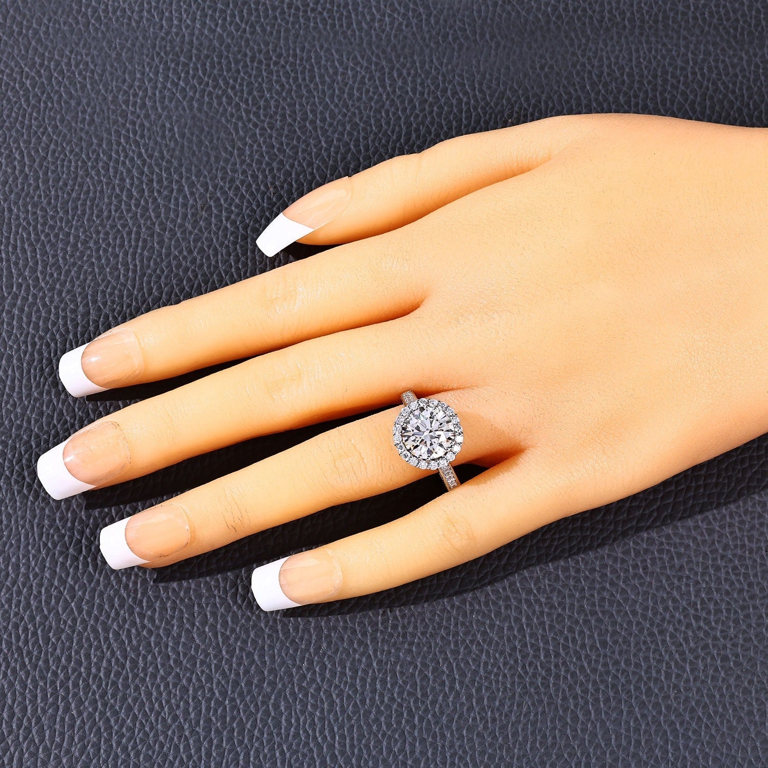 3.64 Ct Round Lab Diamond Prong Platinum Bridal Halo Pave Cathedral Ring