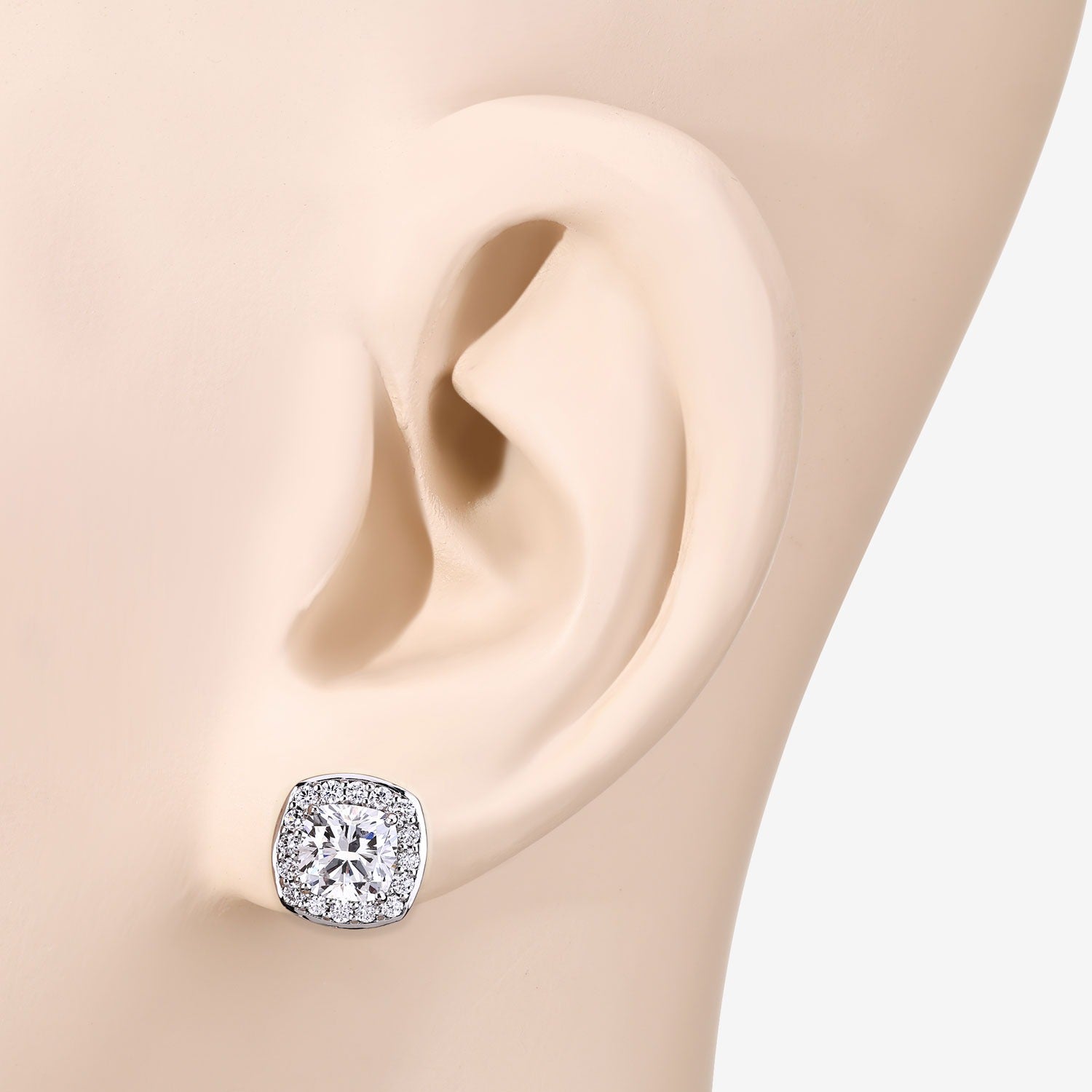 3.03 Ct Cushion Lab Grown Diamond Prong Platinum Bridal Halo Stud Earrings