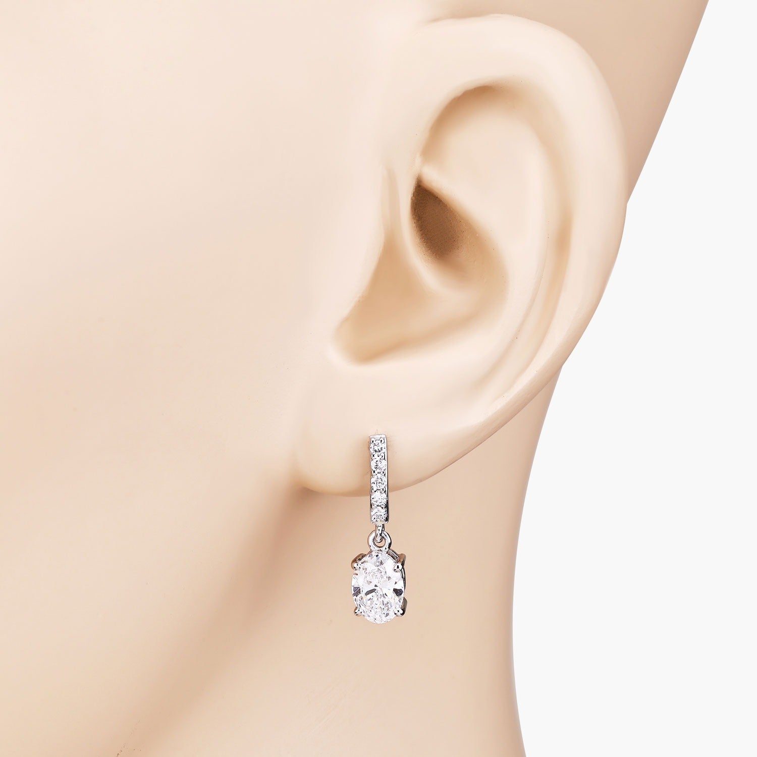 1.64 Ct Oval Lab Grown Diamond Prong Platinum Dangle Drop Bridal Earrings