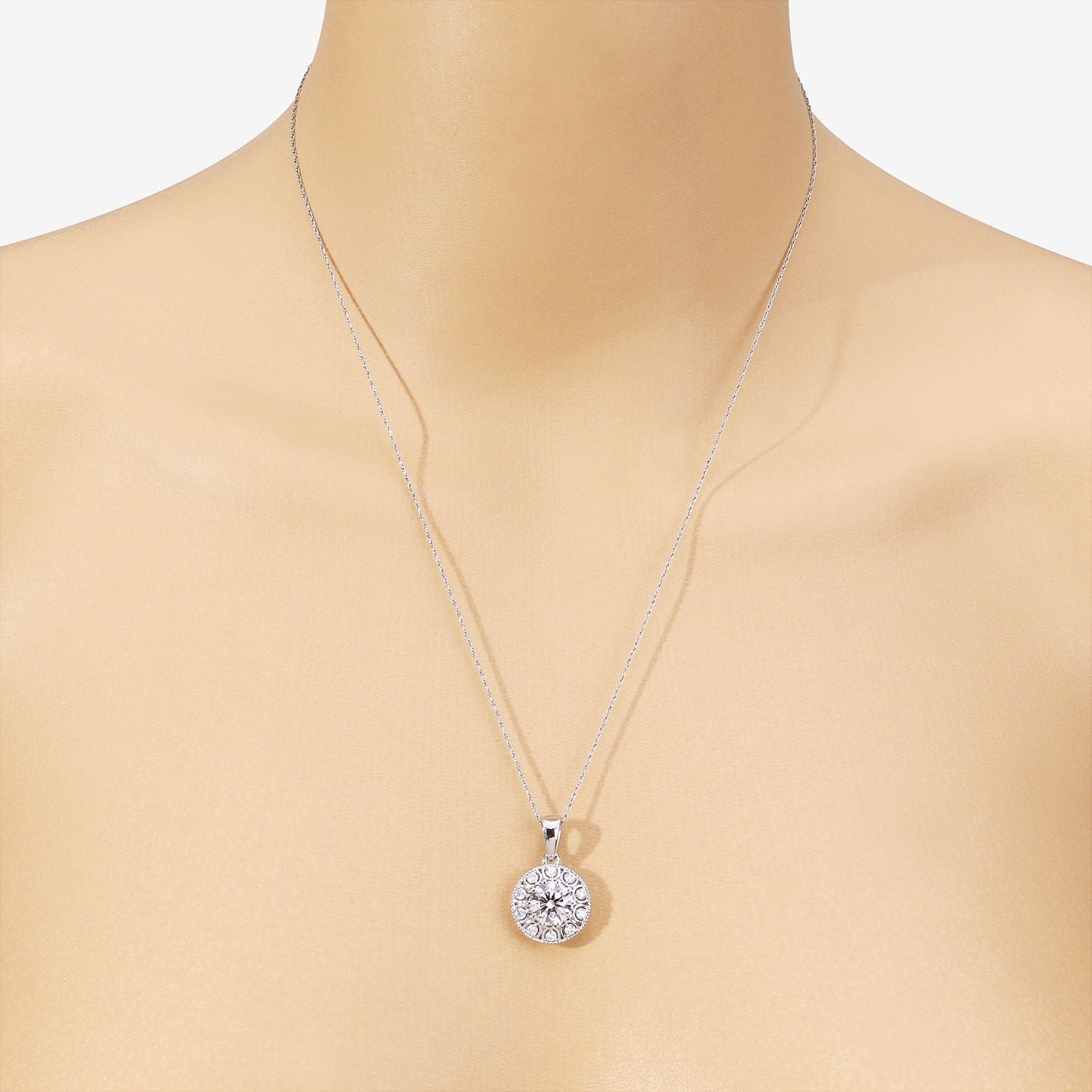 2.32 Ct Round Lab Grown Diamond Platinum Bridal Halo Floral Pendant