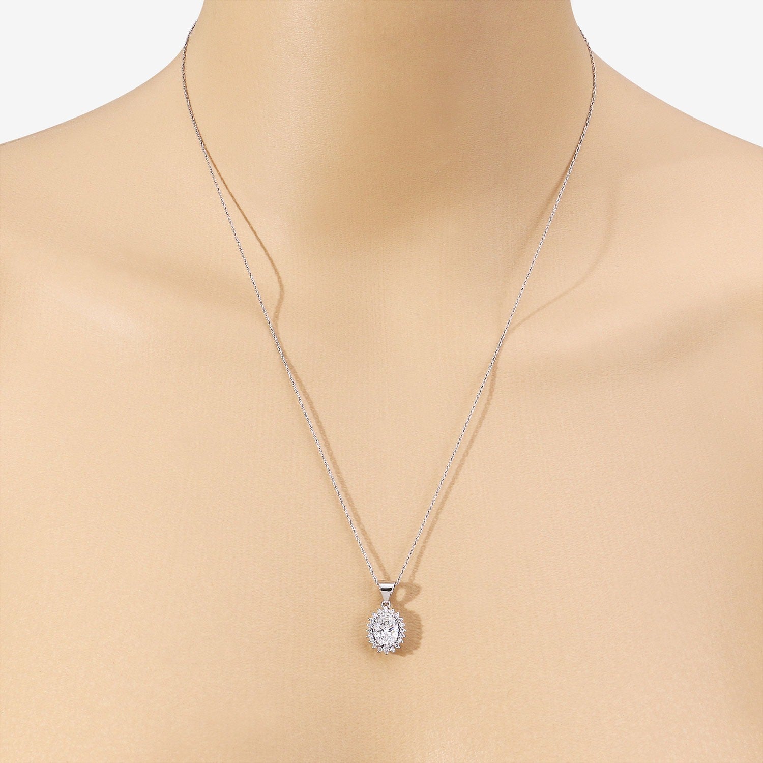 1.23 Ct Oval Lab Diamond Prong Platinum Floral Bridal Halo Pendant