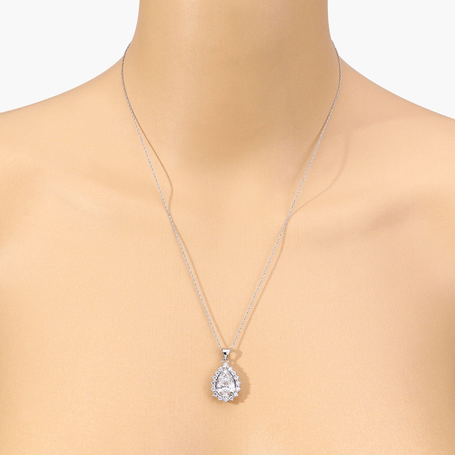 3.56 Ct Lab Grown Diamond Platinum Halo Floral Bridal Teardrop Pendant