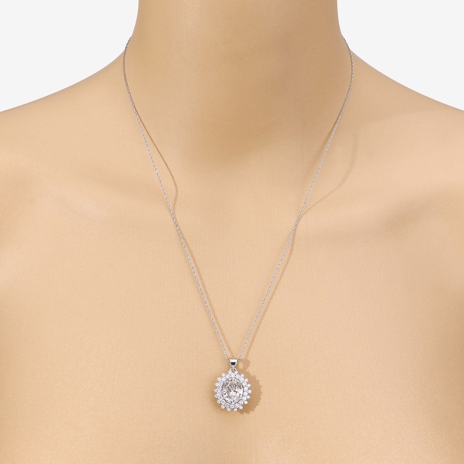 3.79 Ct Oval Lab Grown Diamond Prong Platinum Oval Floral Halo Bridal Pendant