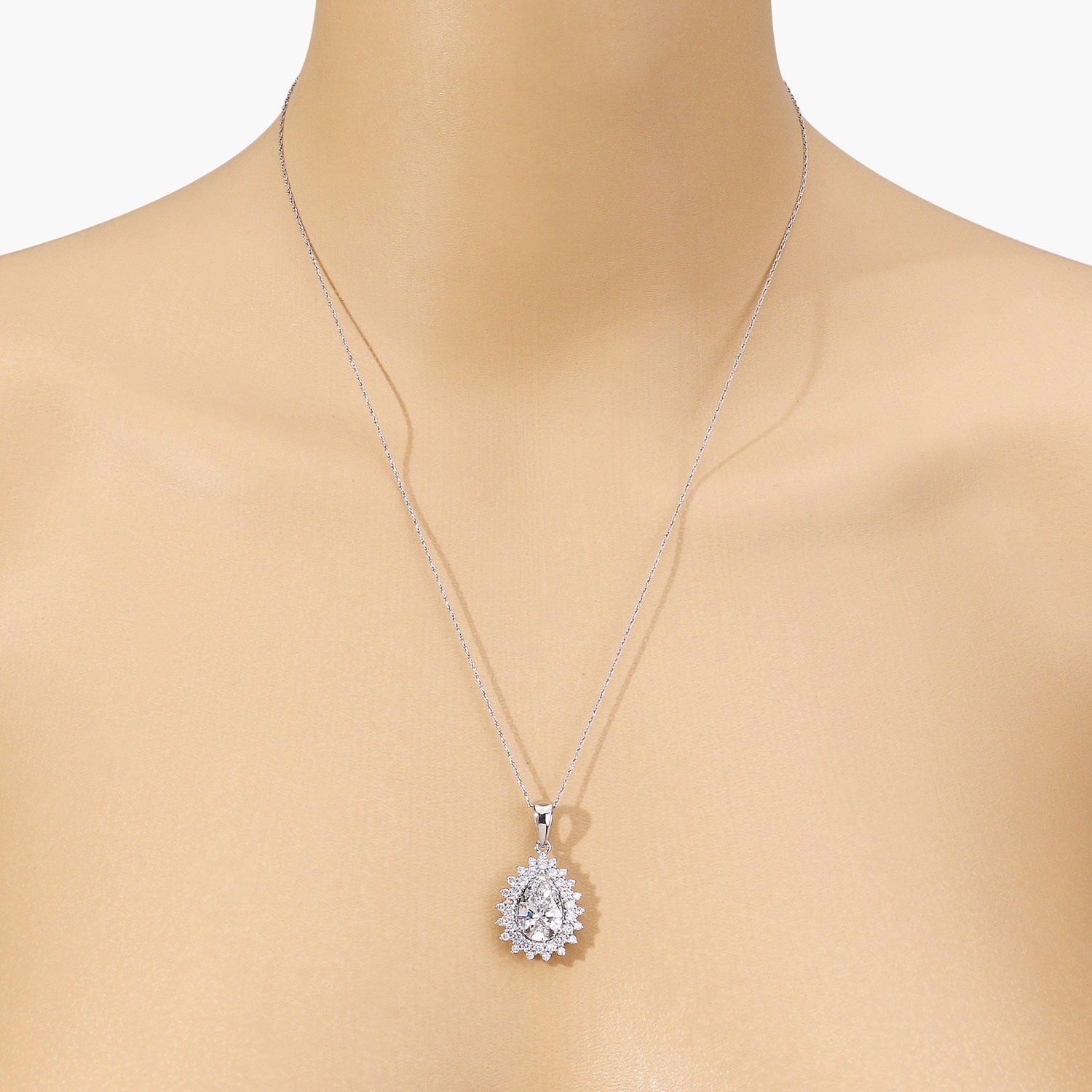 3.90 Ct Pear Shaped Lab Diamond Platinum Bridal Floral Halo Pendant