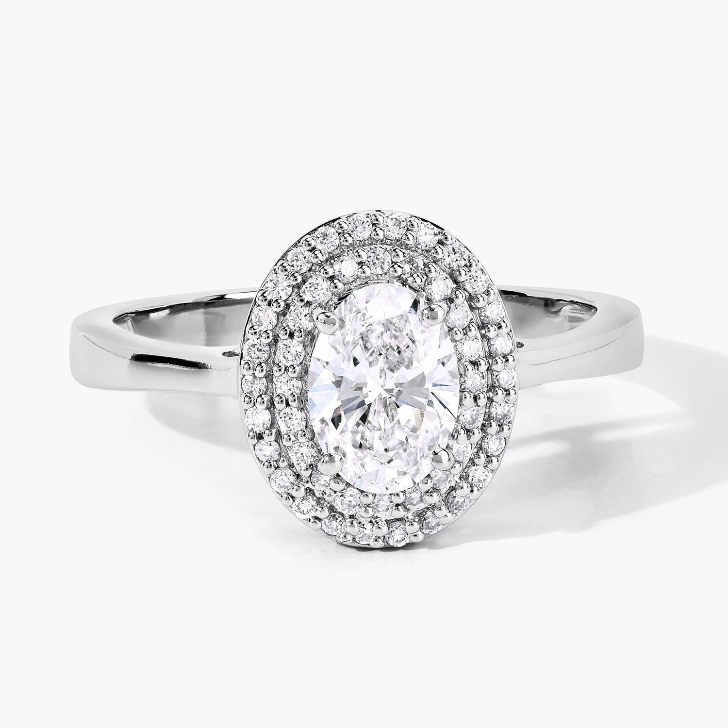 0.91 Ct Oval Lab Grown Diamond Platinum Double Halo Bridal Ring