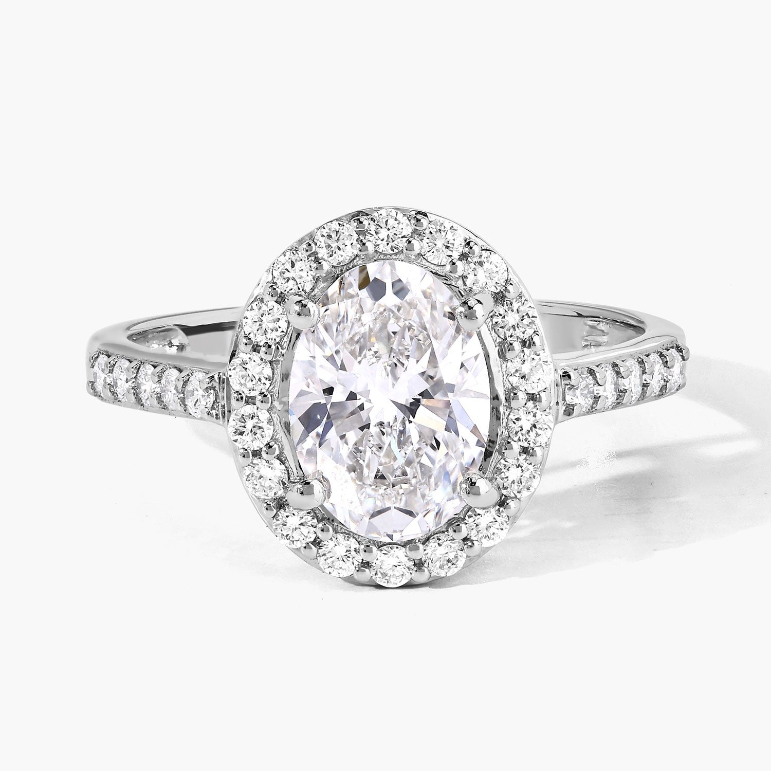 1.98 Ct Oval Lab Diamond Platinum Prong Halo Bridal Cathedral Ring with Pave Band