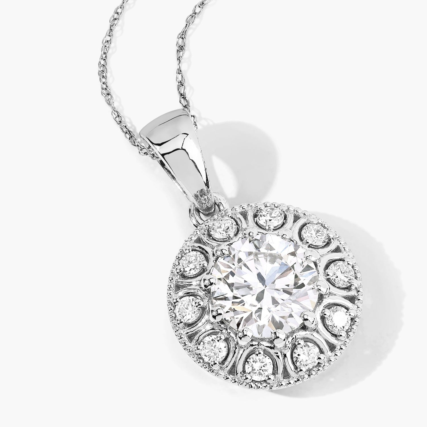 2.32 Ct Round Lab Grown Diamond Platinum Bridal Halo Floral Pendant