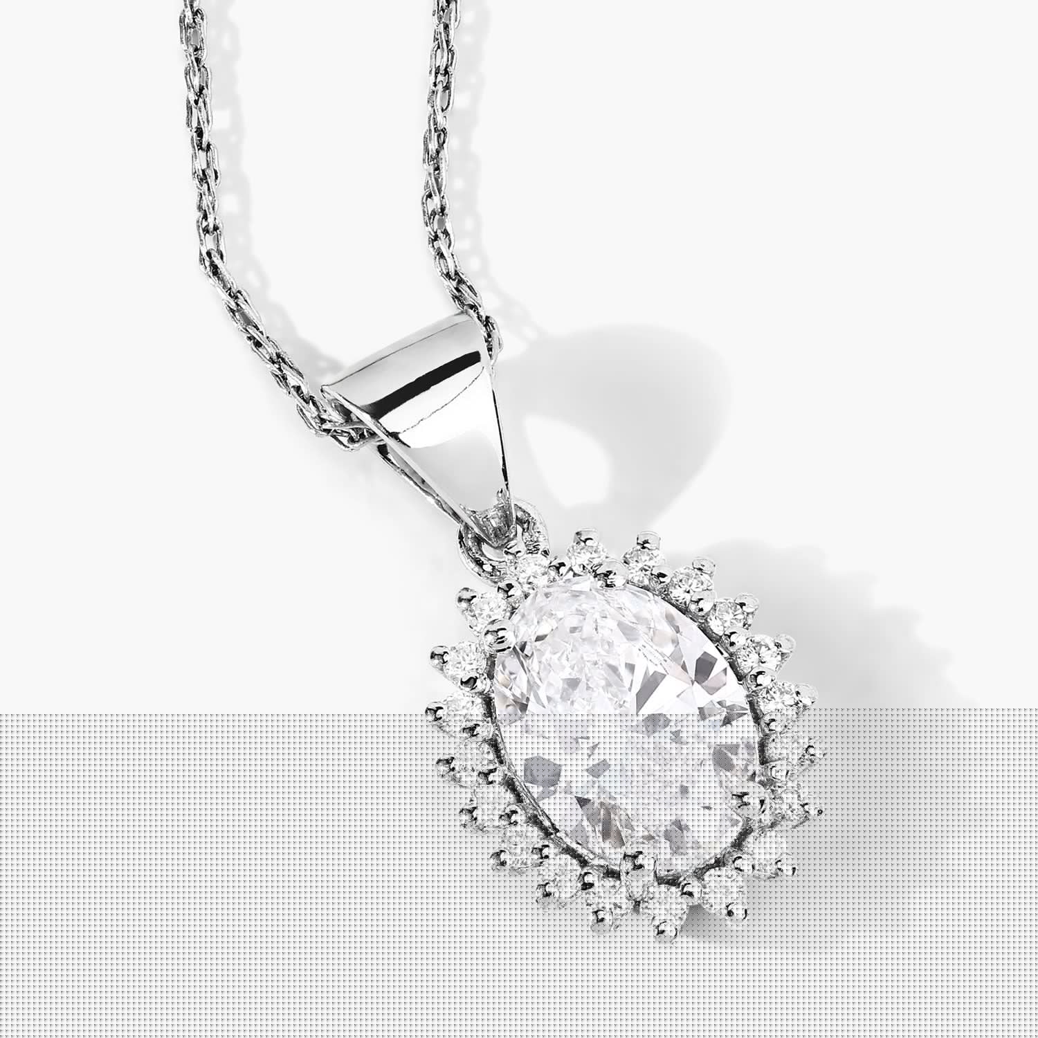 1.23 Ct Oval Lab Diamond Prong Platinum Floral Bridal Halo Pendant