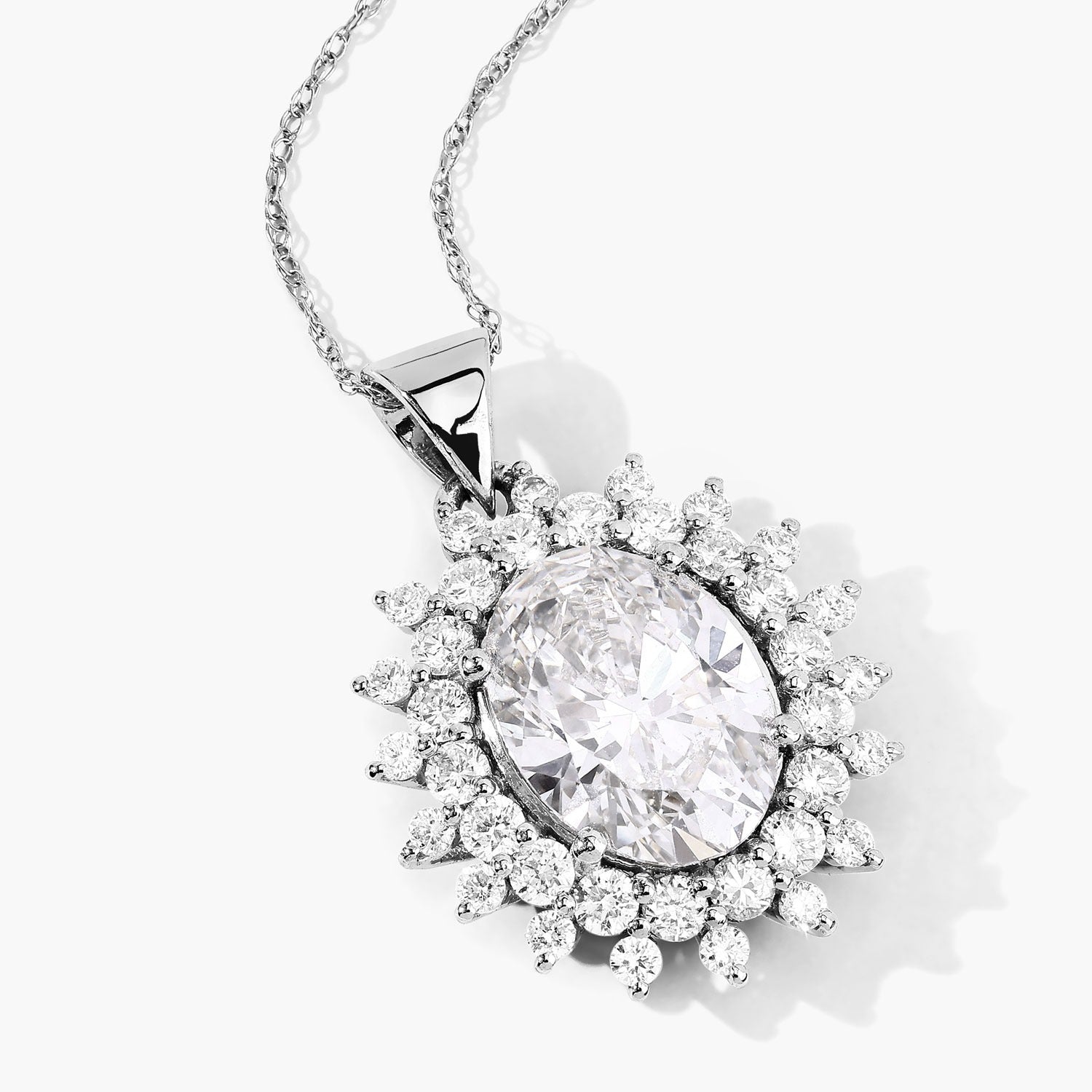 3.79 Ct Oval Lab Grown Diamond Prong Platinum Oval Floral Halo Bridal Pendant