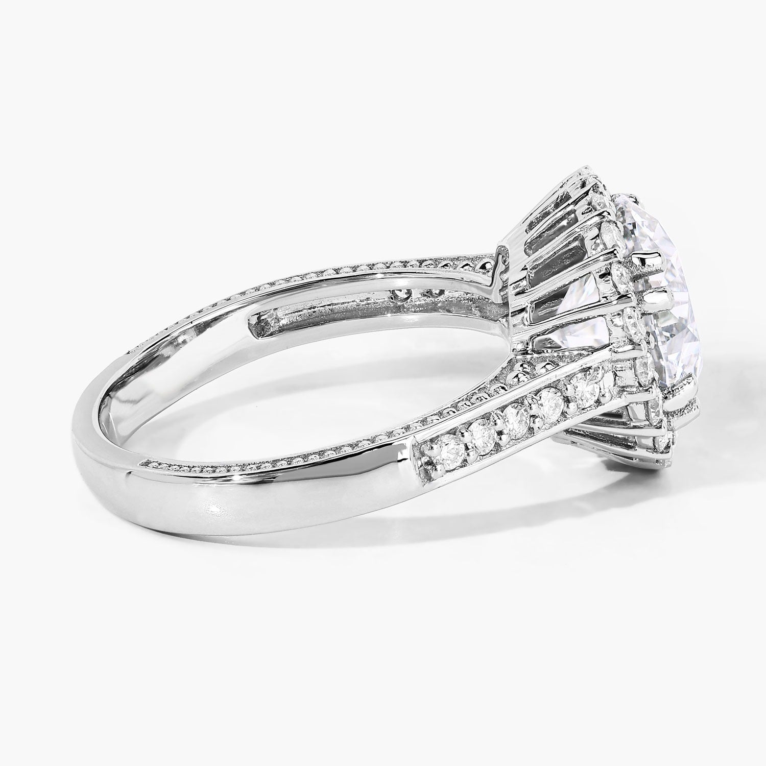 3.64 Ct Round Lab Diamond Prong Platinum Bridal Halo Pave Cathedral Ring