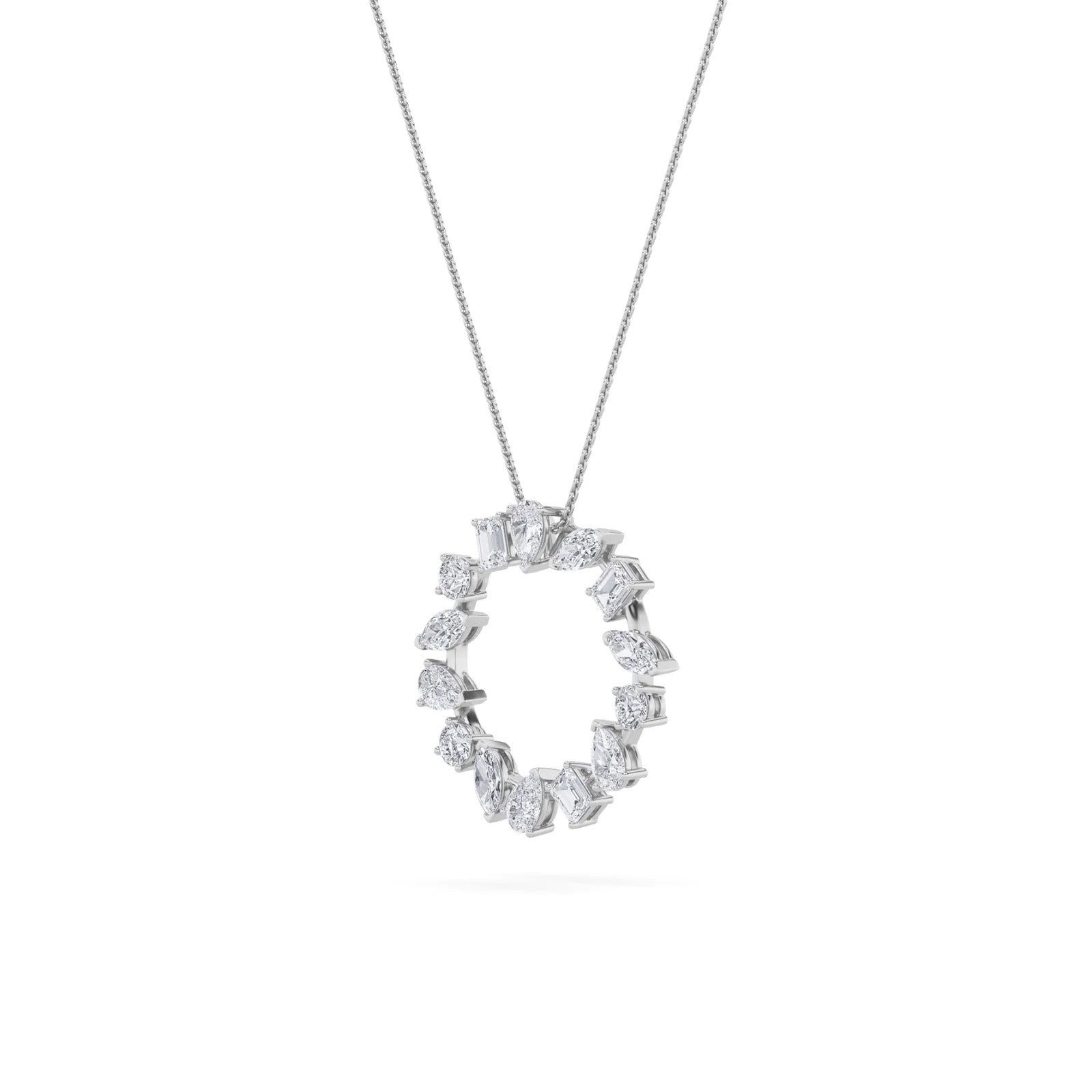 3.0 Ctw Multi-Shape (F/VS) Lab Grown Diamond Prong 14K White Gold Open Circle Pendant Necklace