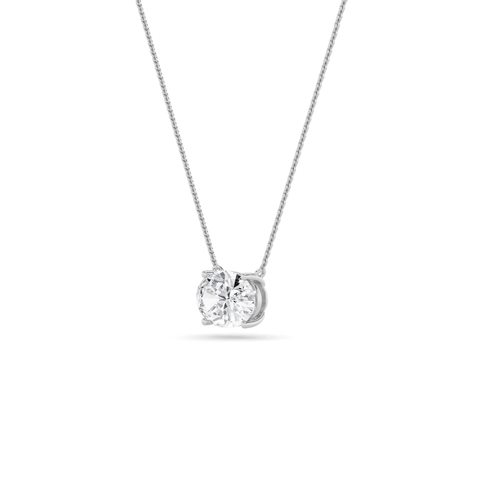 Oval F/VS Lab Grown Diamond Prong 14K White Gold East West Solitaire Pendant Necklace