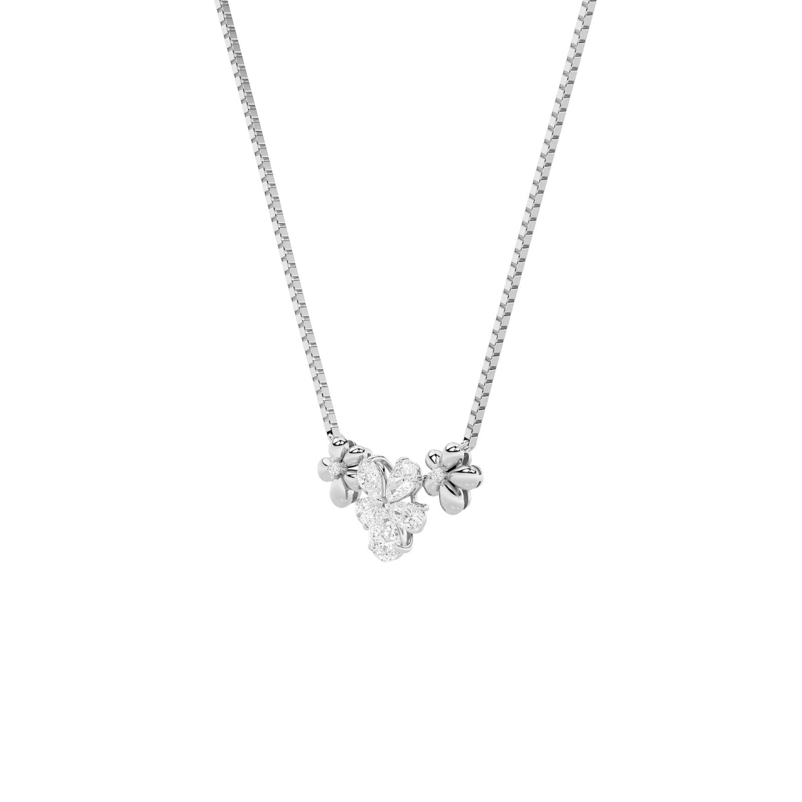 2.0 Ct Pear (F/VS) Lab Grown Diamond Prong 10K White Gold Fancy Floral Pendant Necklace