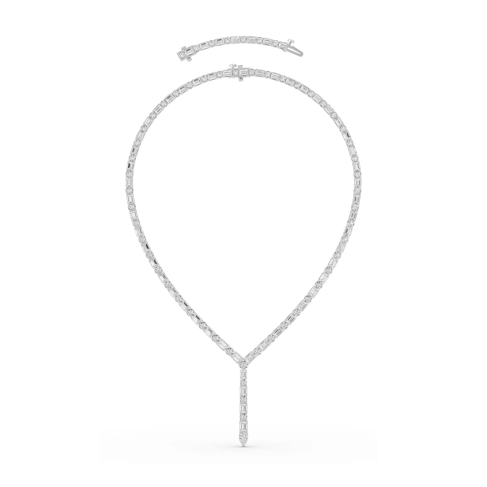 28.0 Ct Multi-Shape (F/VS) Lab Grown Diamond Prong 14K White Gold Classic Eternity Tennis Necklace