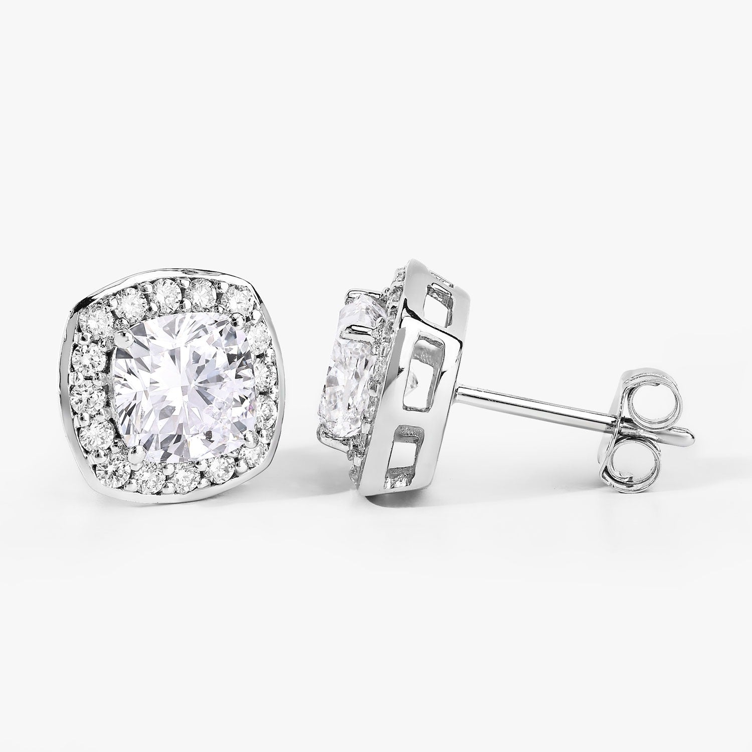 3.08 Ct Cushion Lab Grown Diamond Prong Platinum Bridal Stud Earrings