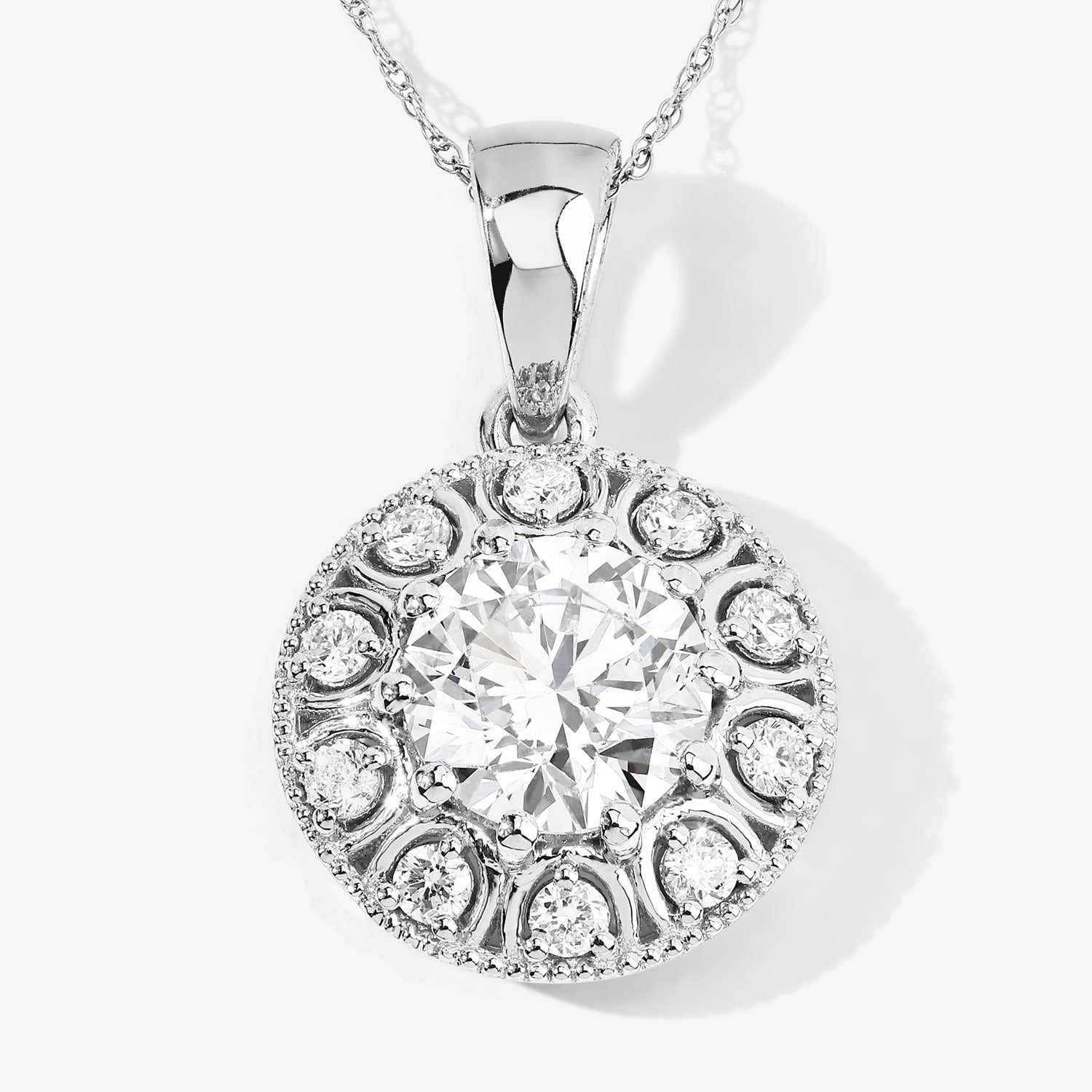 2.32 Ct Round Lab Grown Diamond Prong Platinum Bridal Halo Floral Pendant