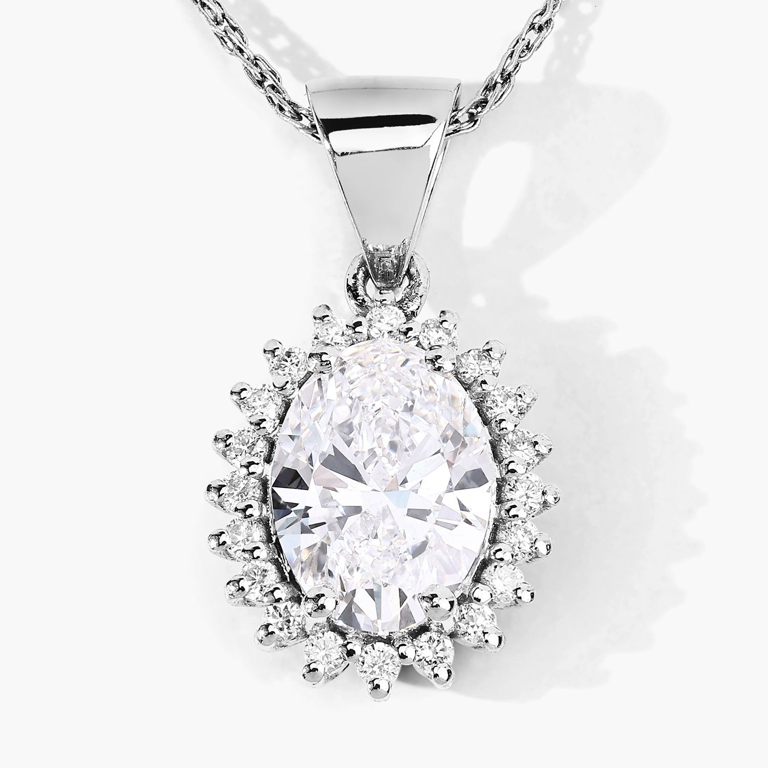 1.23 Ct Oval Lab Diamond Prong Platinum Floral Bridal Halo Pendant