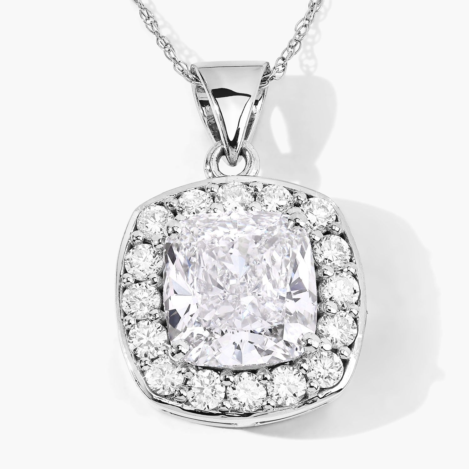 3.50 Ct Cushion Cut Lab Diamond Prong Platinum Halo Bridal Pendant