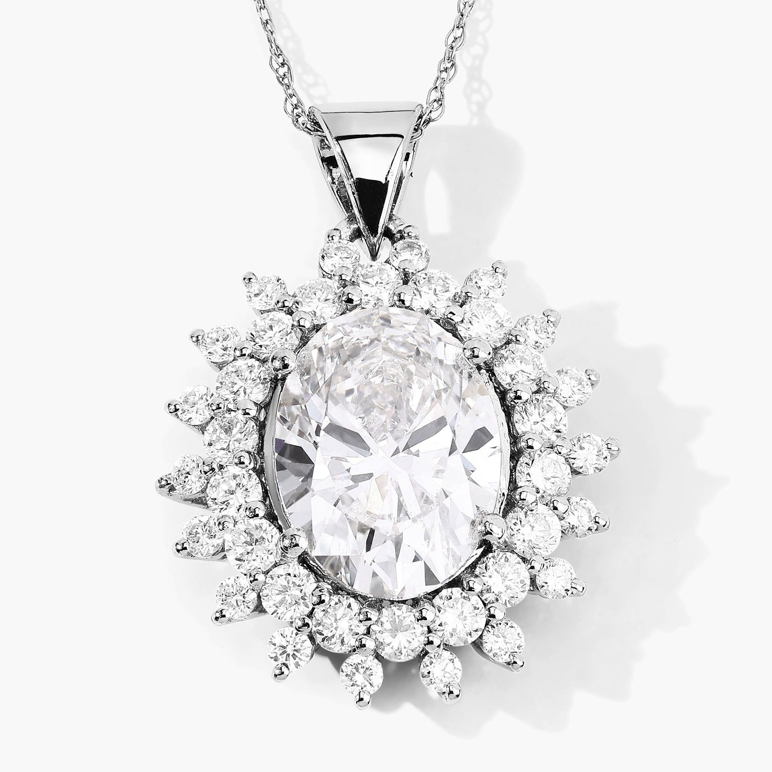 3.79 Ct Oval Lab Grown Diamond Prong Platinum Oval Floral Halo Bridal Pendant