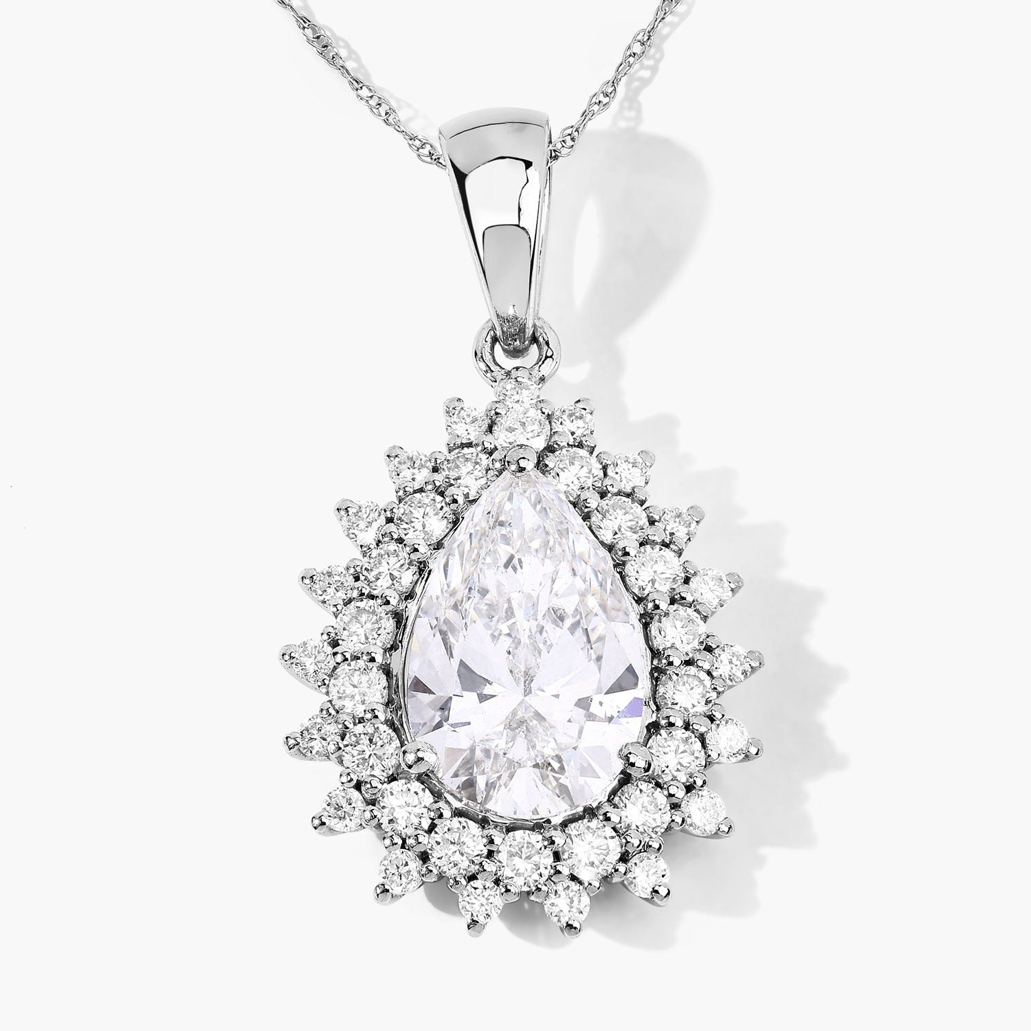 3.90 Ct Pear Shaped Lab Diamond Prong Platinum Bridal Floral Halo Teardrop Pendant
