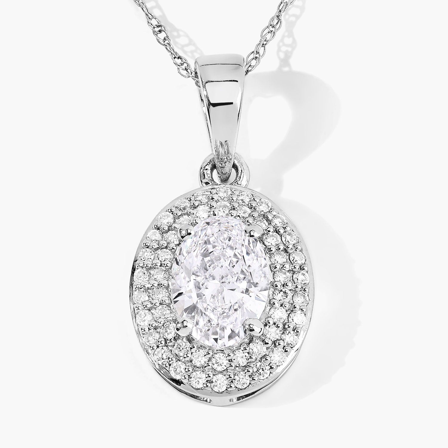 0.92 Ct Oval Lab Grown Diamond Prong Platinum Double Halo Bridal Pendant