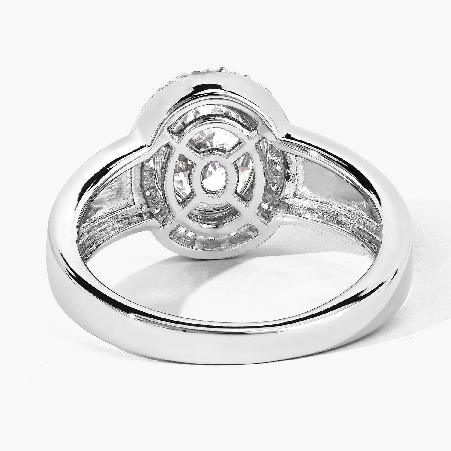 1.80 Ct Oval Lab Grown Diamond Prong Thick Band Platinum Halo Bridal Ring