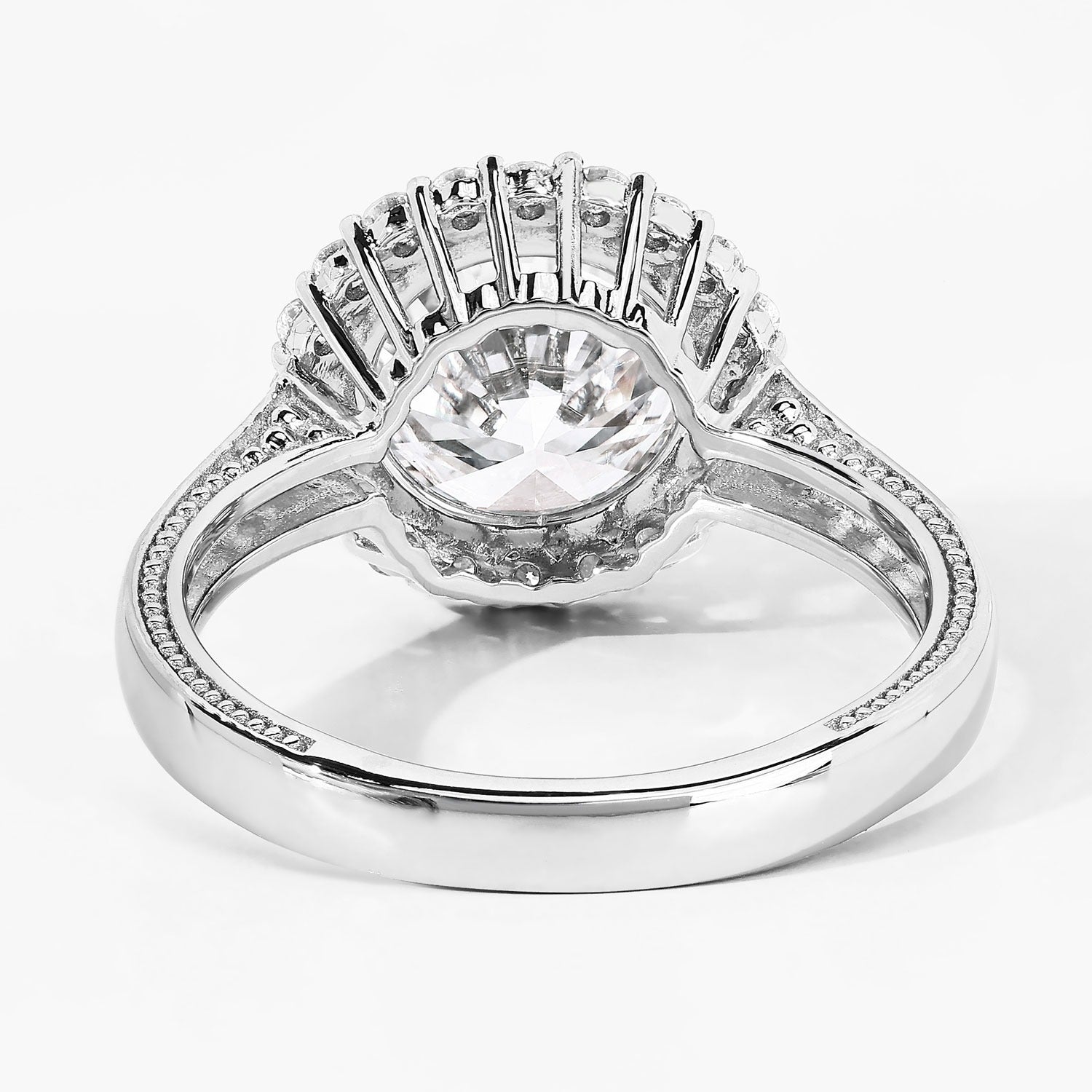 3.64 Ct Round Lab Diamond Prong Platinum Bridal Halo Pave Cathedral Ring
