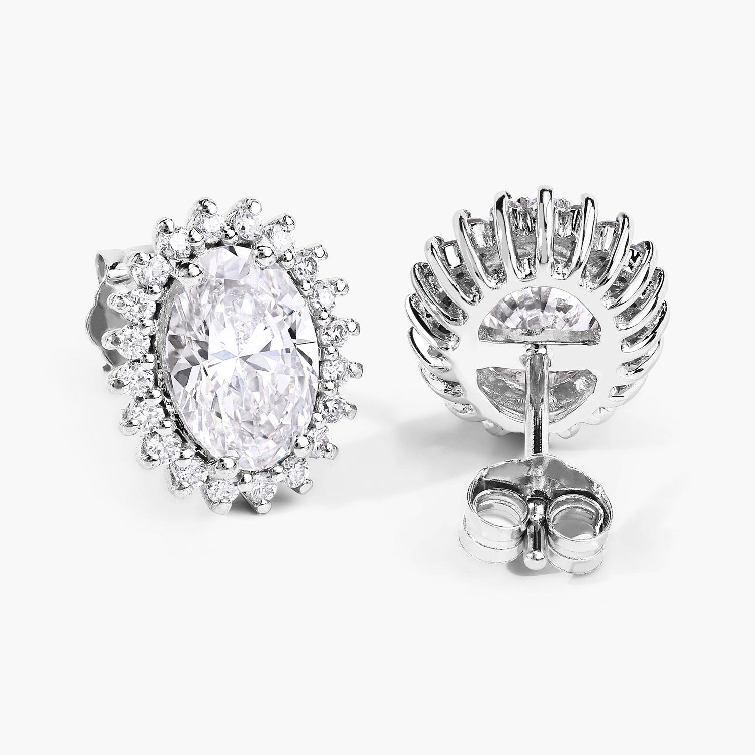 2.44 Ct Oval Lab Grown Diamond Prong Platinum Bridal Halo Floral Stud Earrings
