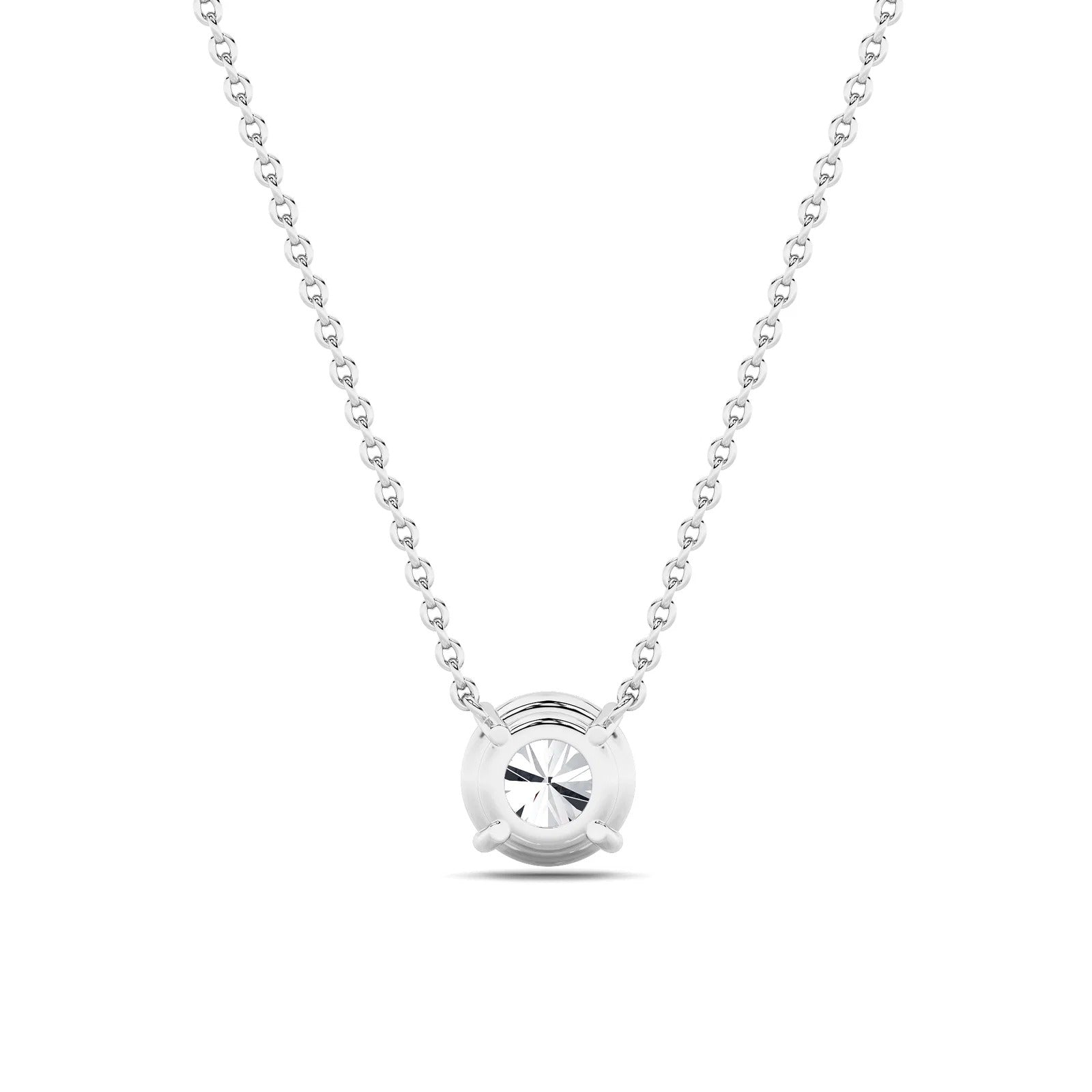 Round Lab Grown Diamond Prong 14k White Gold Solitaire Pendant Necklace