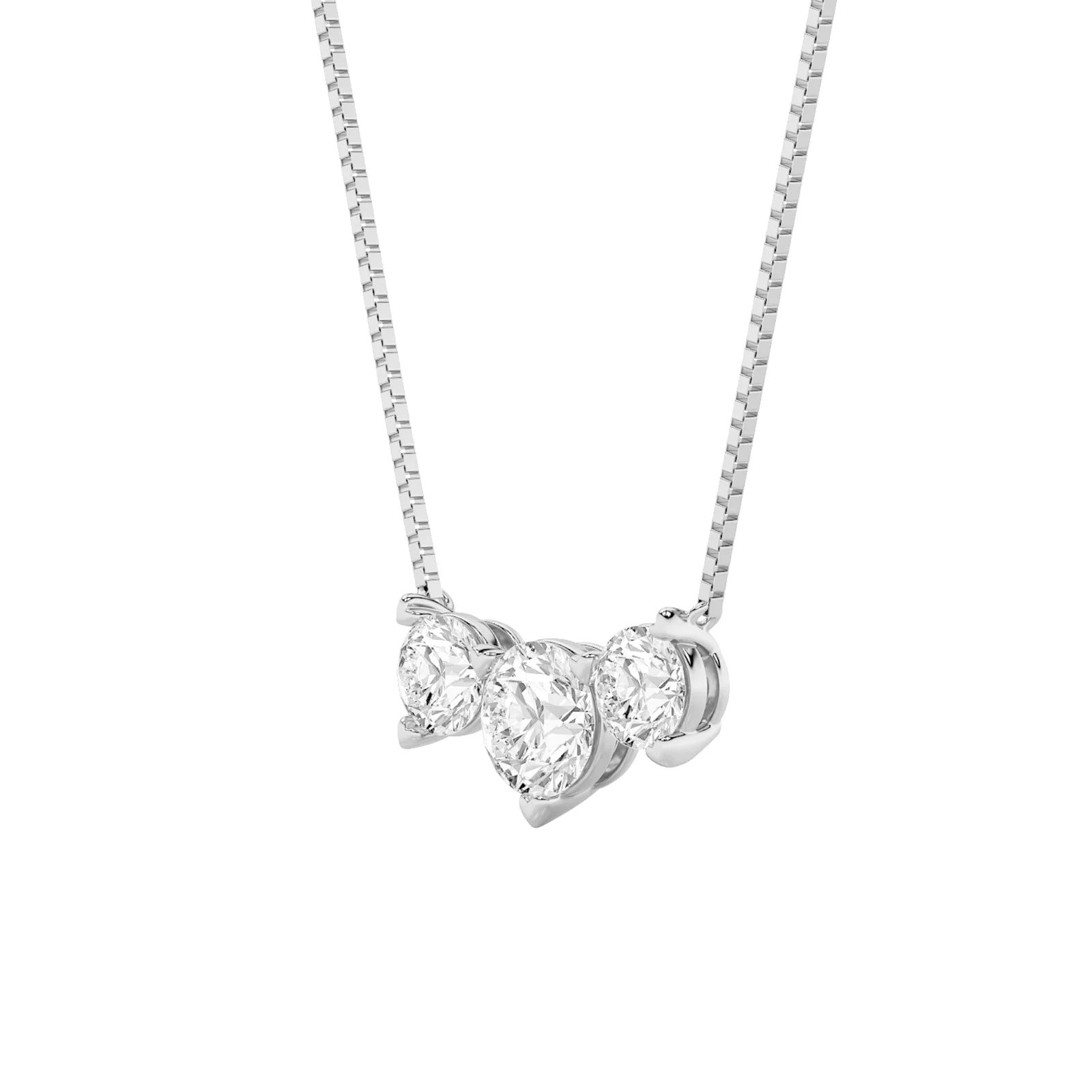 2 Ct Round (F/VS) Lab Grown Diamond Prong 14K White Gold Three-Stone Past Present Future Pendant Necklace