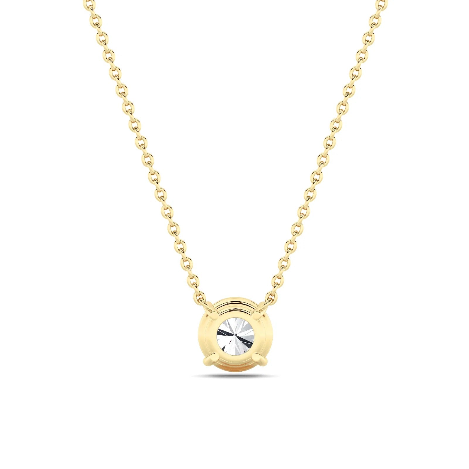 Round Lab Grown Diamond Prong 14k Yellow Gold Solitaire Pendant Necklace