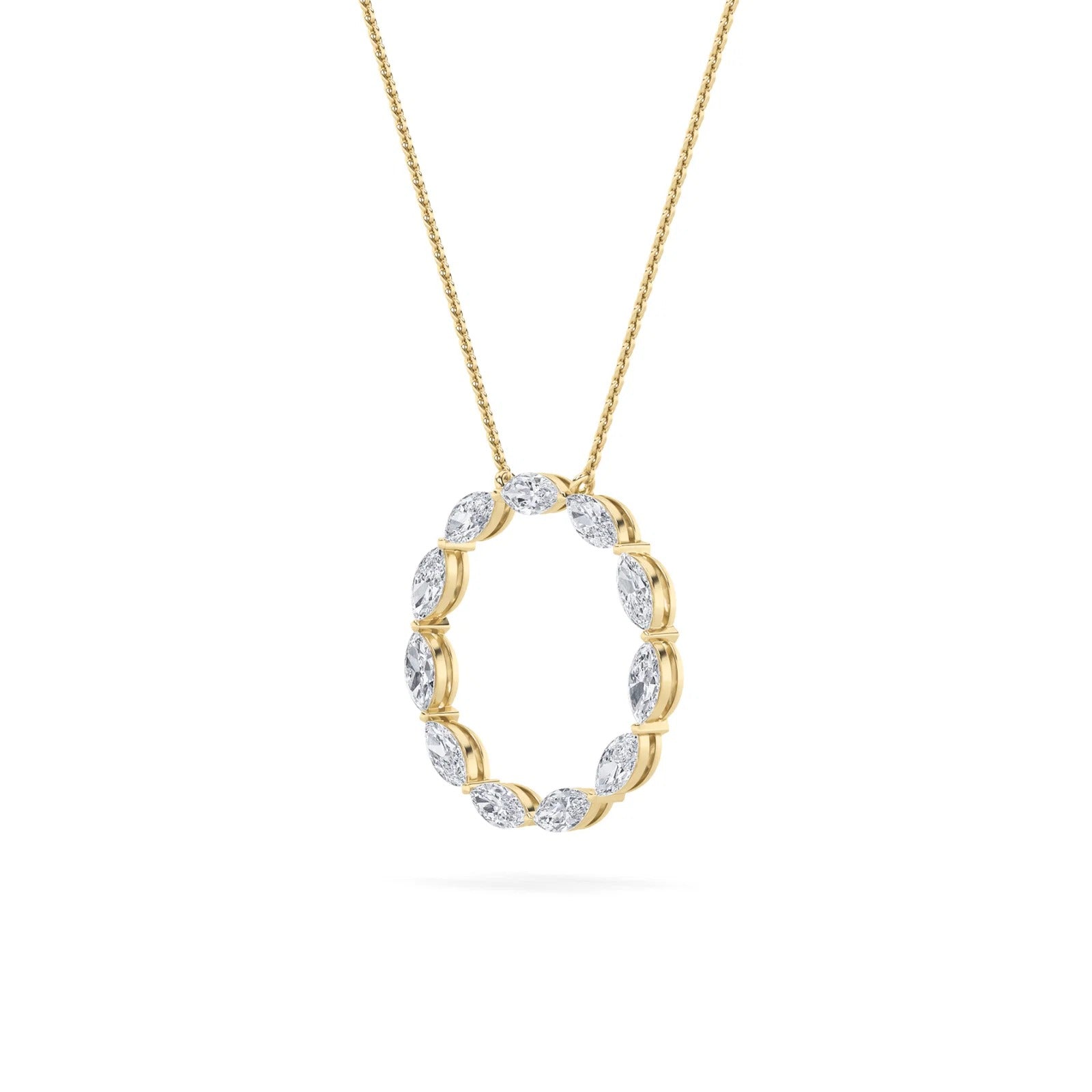 2.25 Ct Marquise (F/VS) Lab Grown Diamond Prong 14K Yellow Gold Fancy Open Circle Pendant Necklace