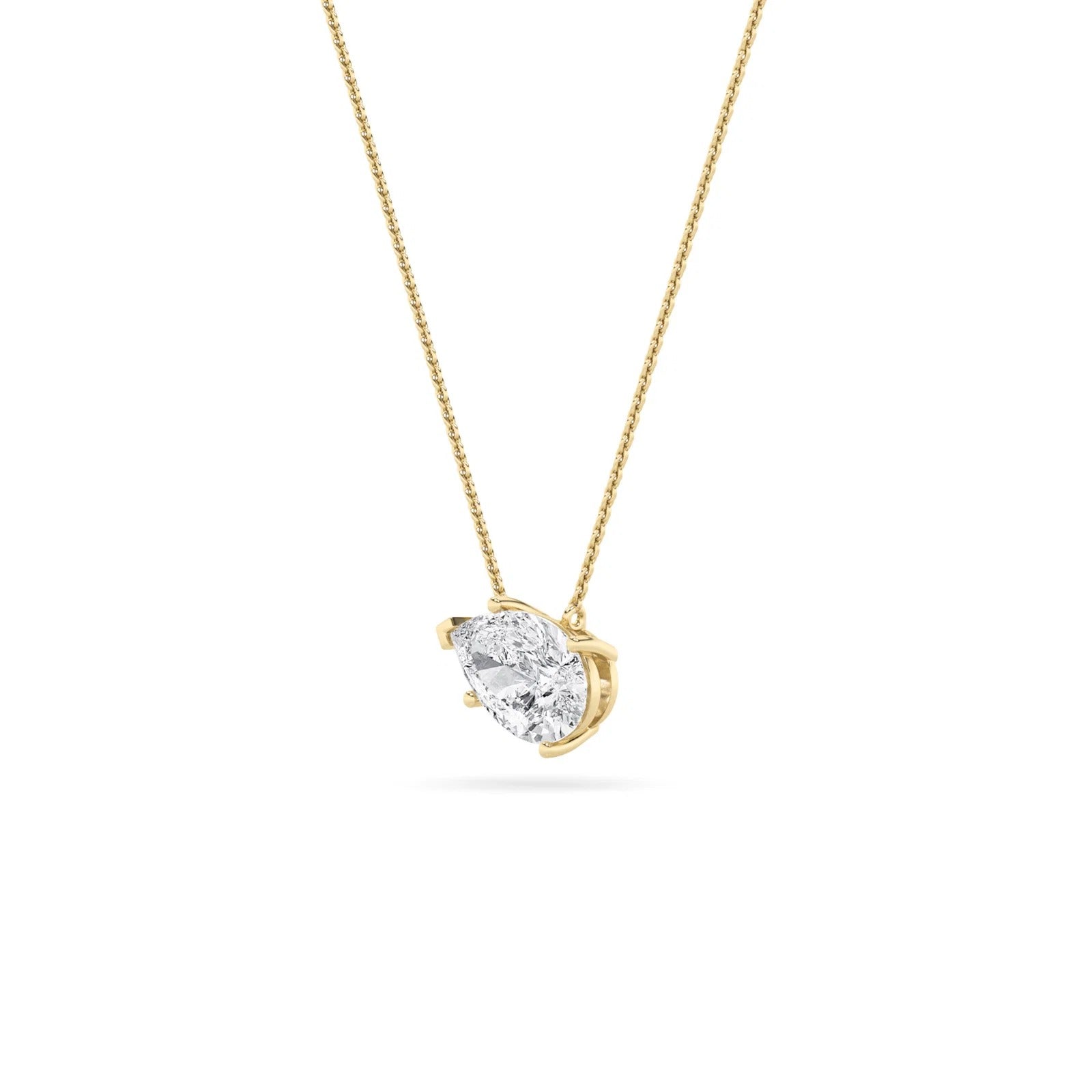 Pear Lab Grown Diamond (F/VS) Prong 14K Yellow Gold East West Solitaire Cable Chain Necklace