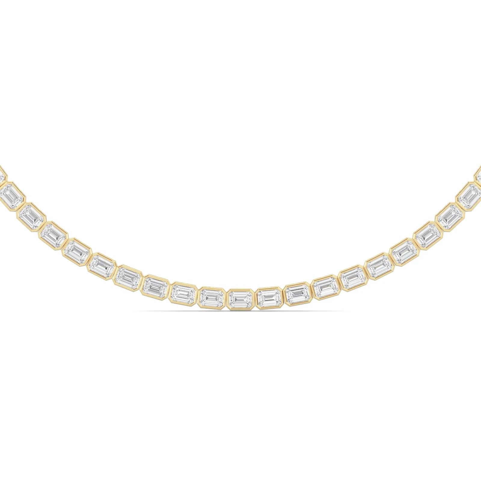 30.0 Ct Emerald (F/VS) Lab Grown Diamond Bezel 14K Yellow Gold Classic Eternity Tennis Necklace