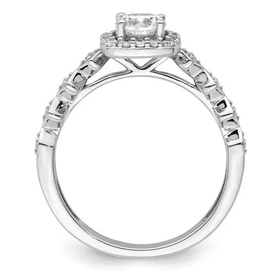 14k White Gold Lab Grown Diamond Halo Engagement Ring 0.75 ct - Fine Diamond