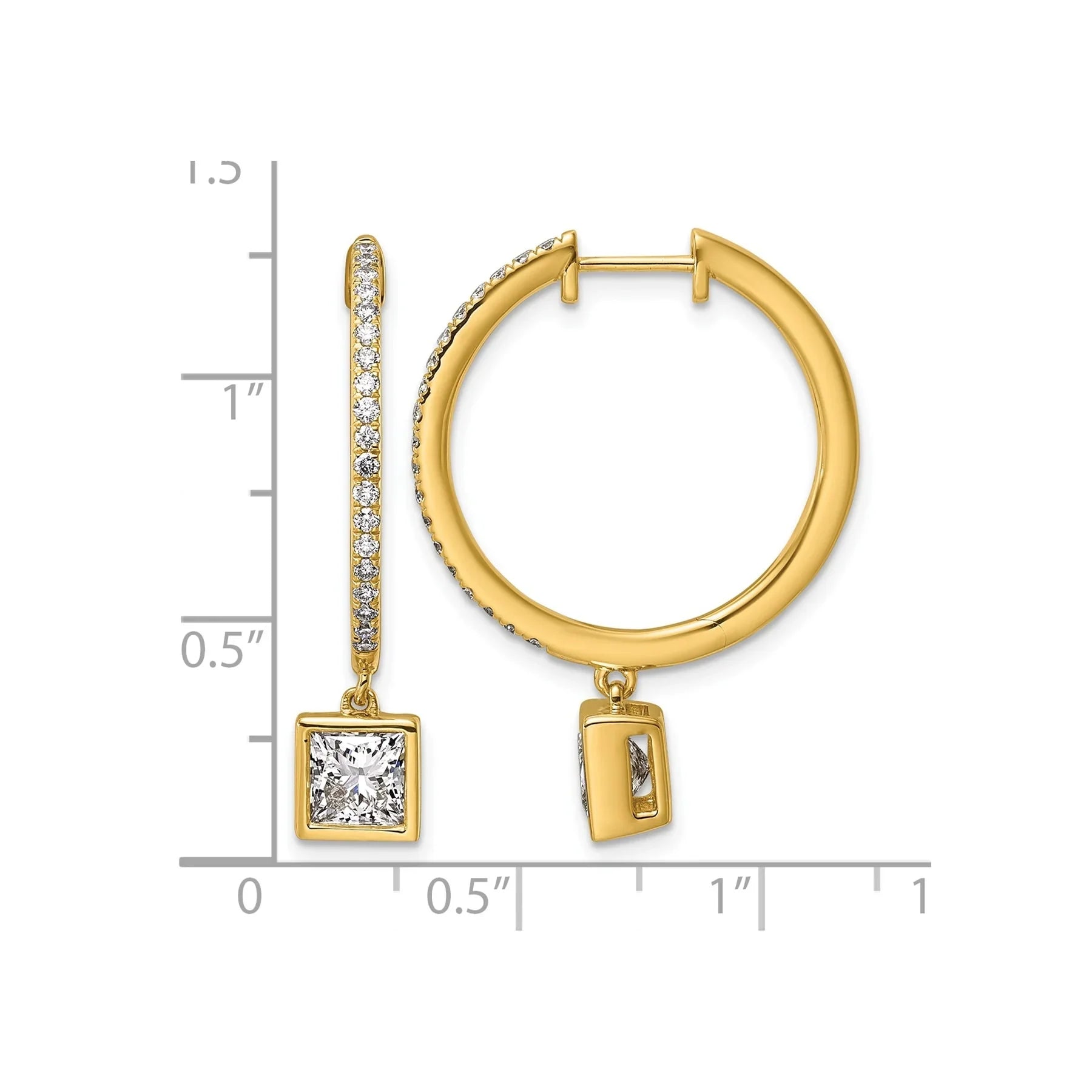 14k Gold Bezel Dangle Lab Grown Diamond Hoop Earrings - Fine Diamond
