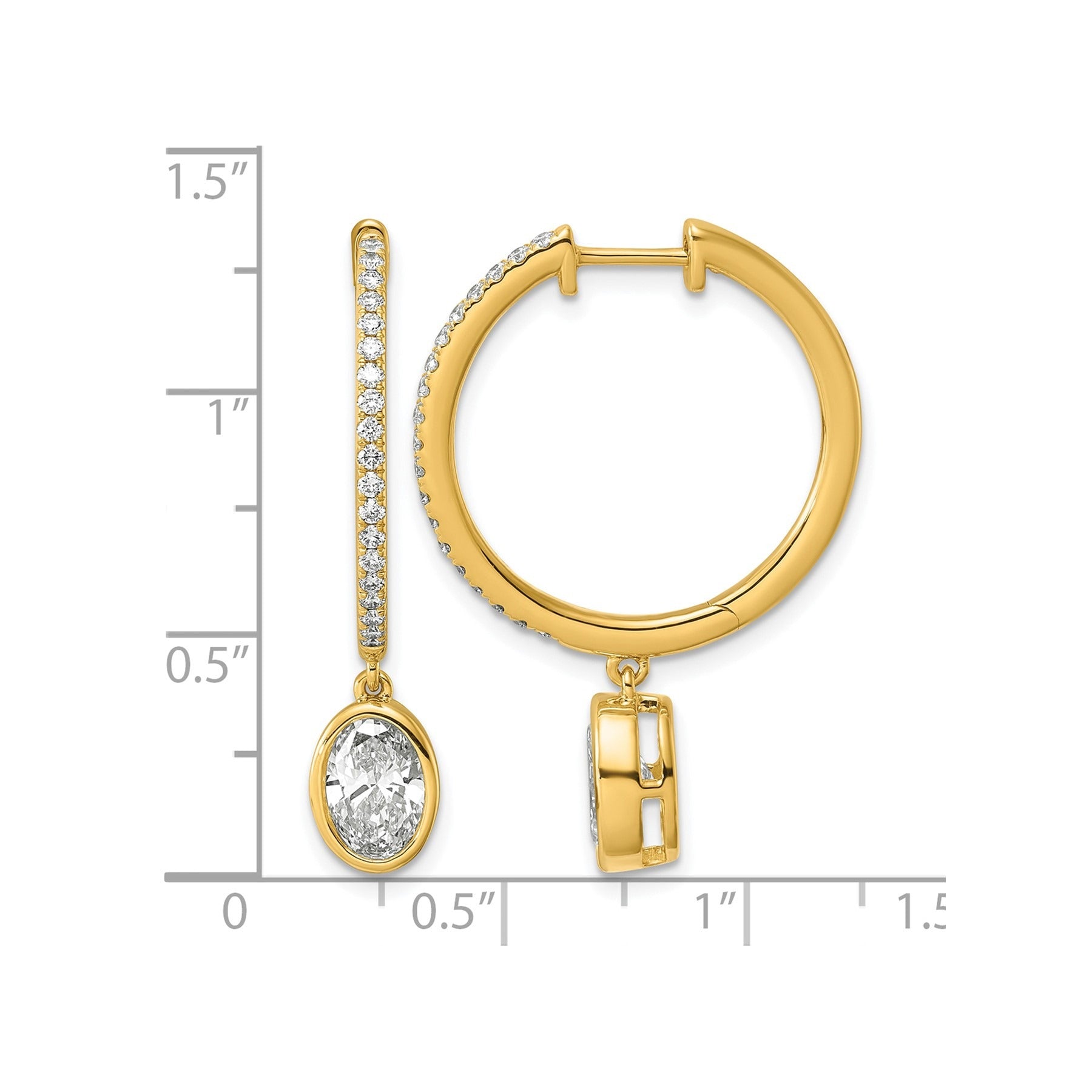 14k Yellow Gold Oval Bezel Dangle Lab Grown Diamond Hoop Earrings