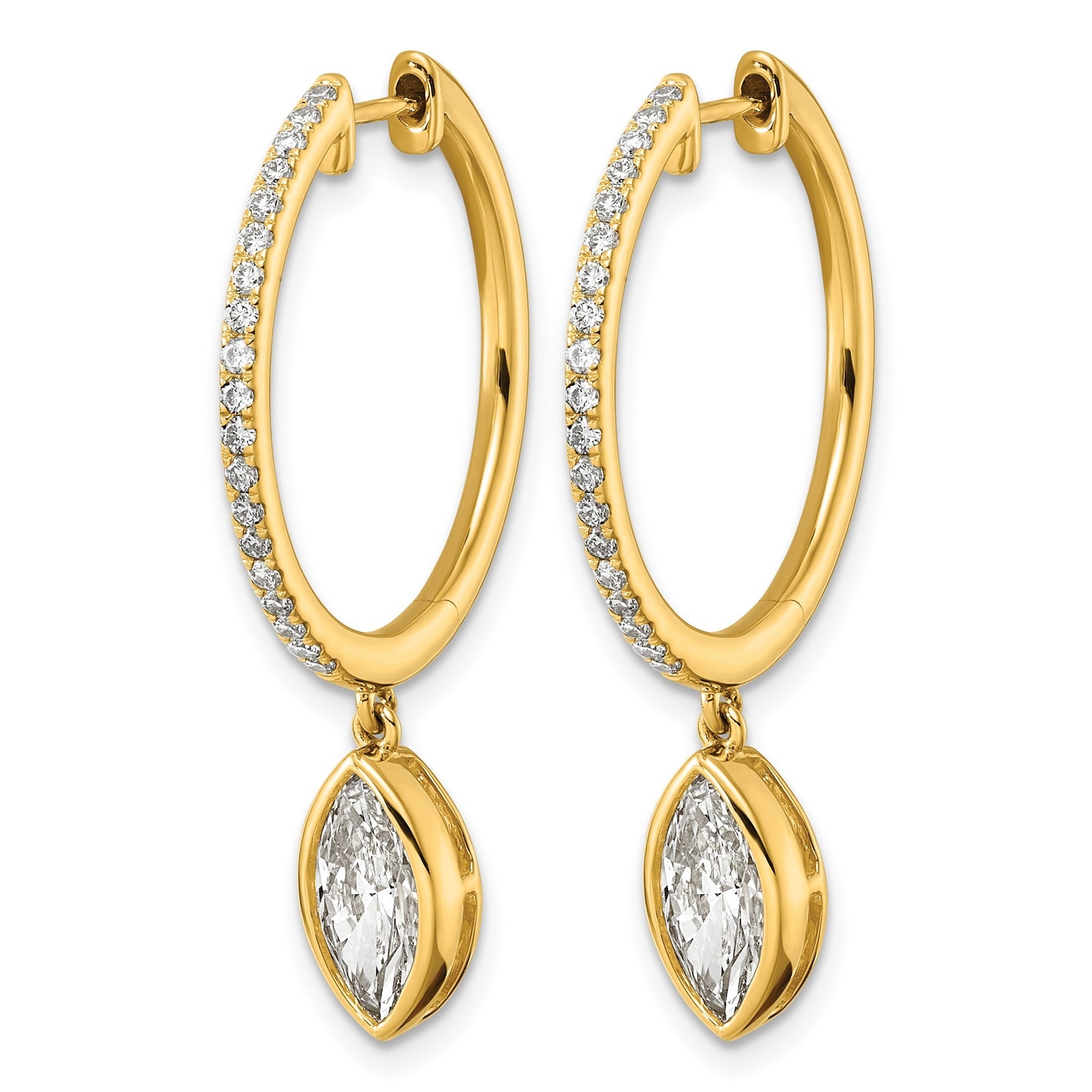 14k Yellow Gold Marquise Bezel Dangle Lab Diamond Hoop Earrings