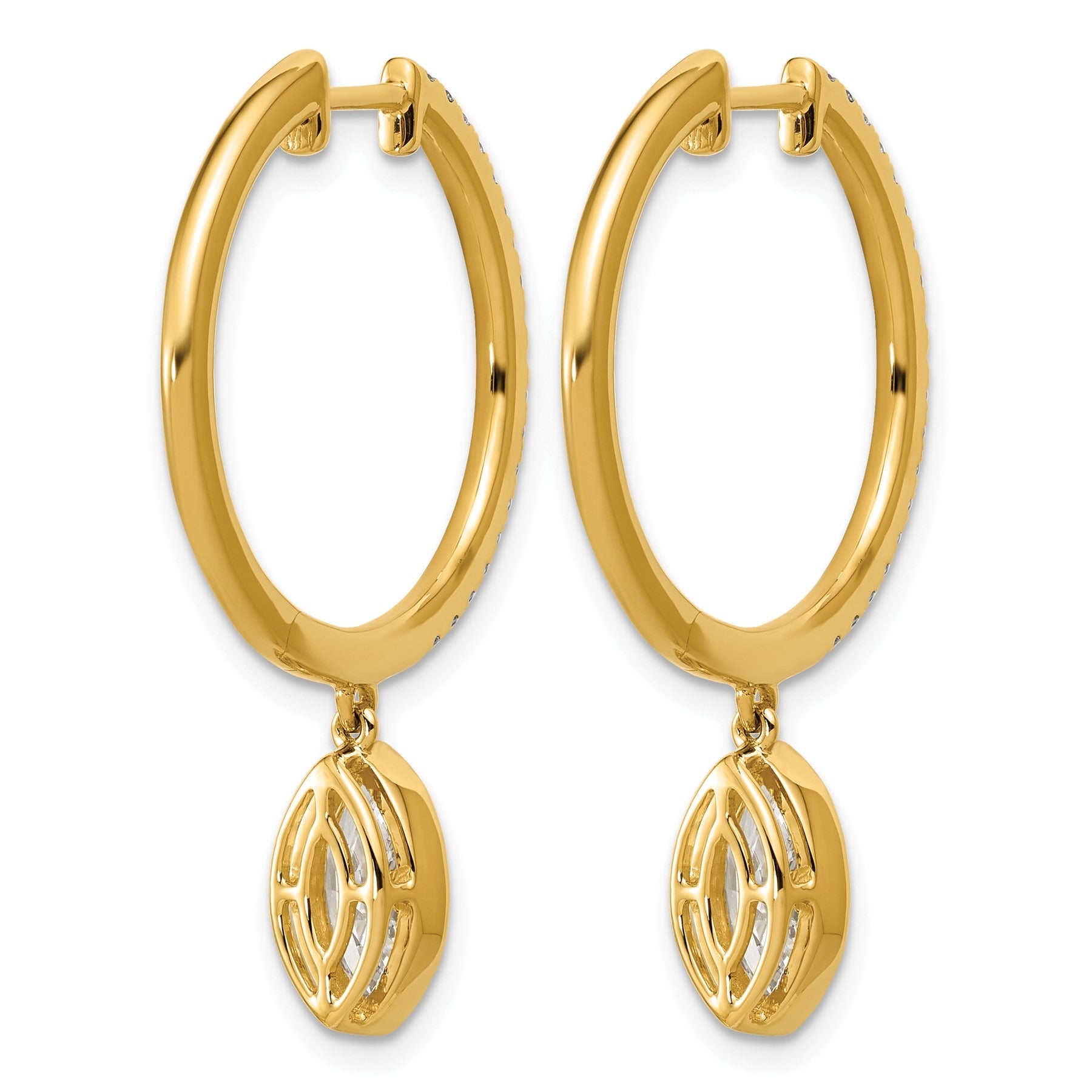 14k Yellow Gold Marquise Bezel Dangle Lab Diamond Hoop Earrings