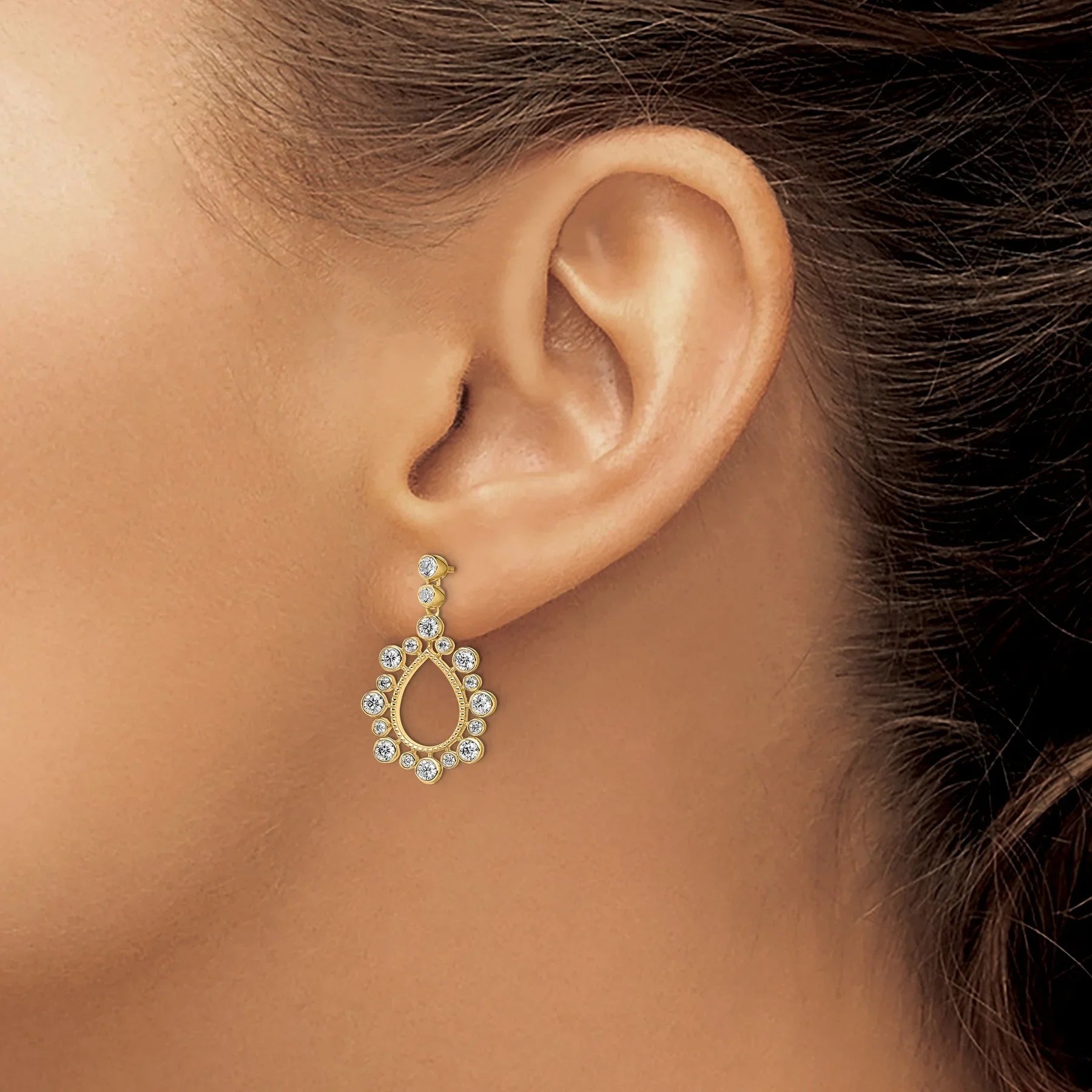14k Gold Lab Diamond Teardrop Bezel Post Dangle Earrings - Fine Diamond