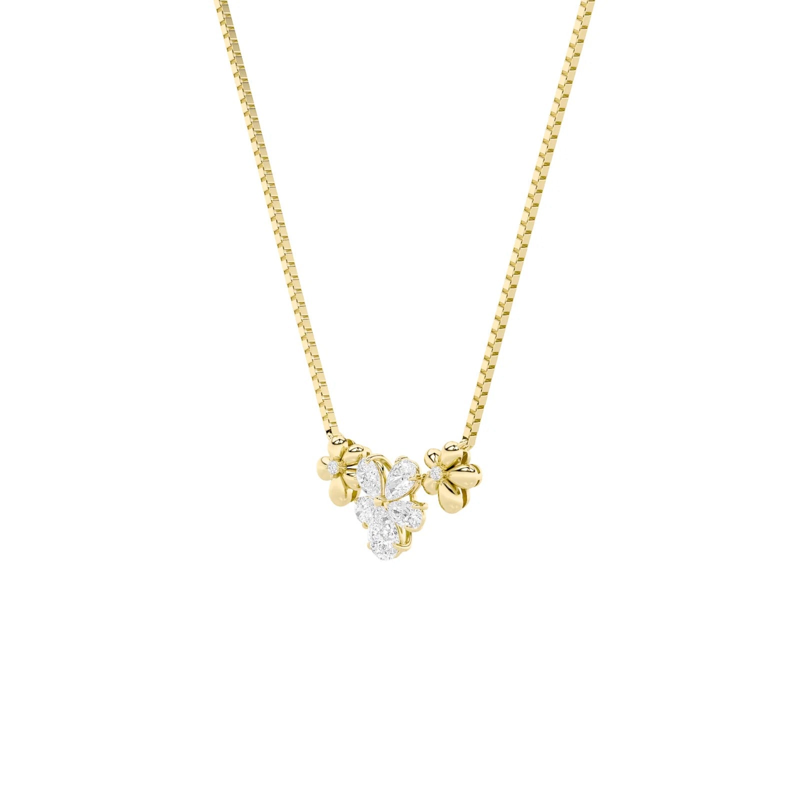 2.0 Ct Pear (F/VS) Lab Grown Diamond Prong 10K Yellow Gold Fancy Floral Pendant Necklace