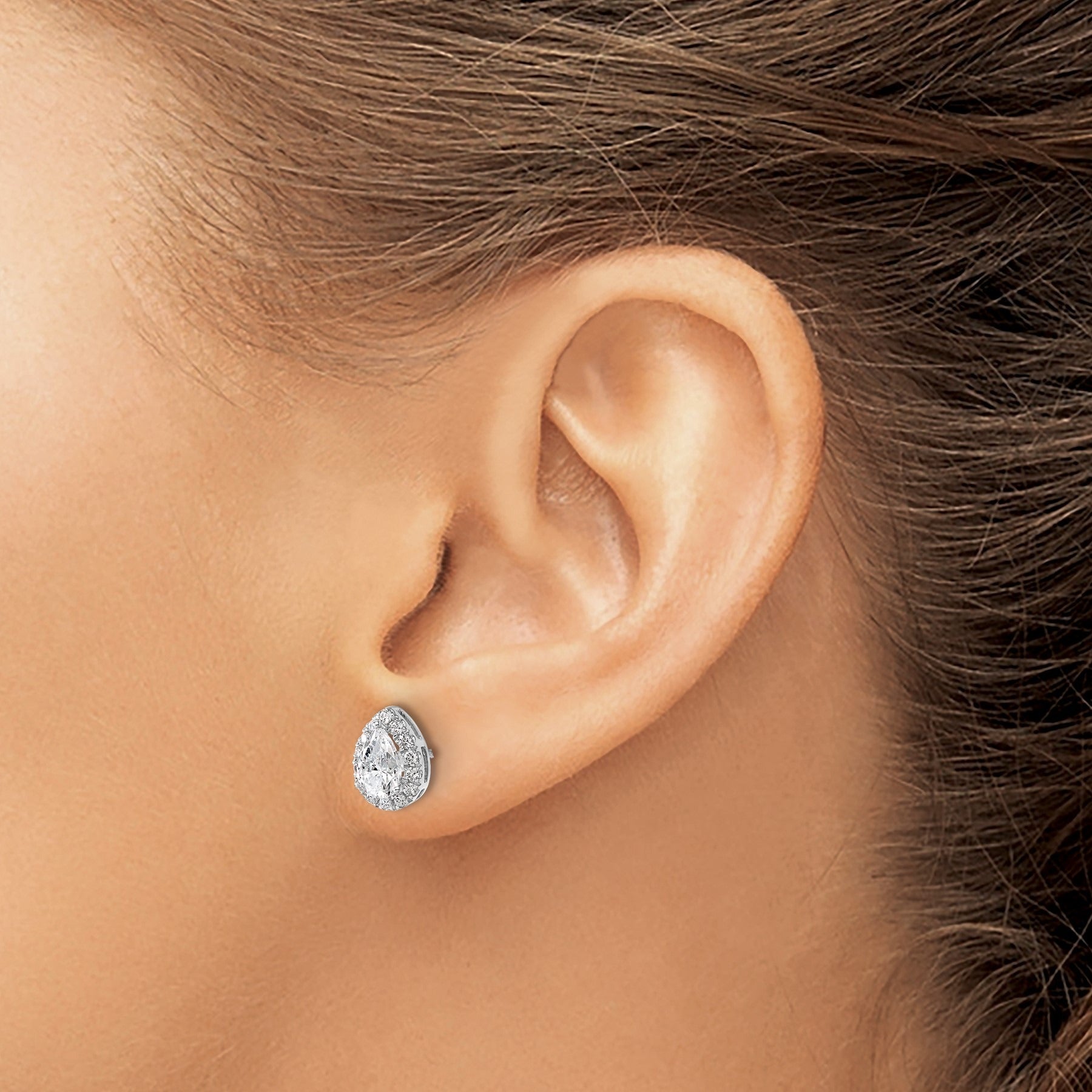 14k White Gold Lab Grown Diamond Semi-Mount Pear Halo Earrings 0.25 Ct