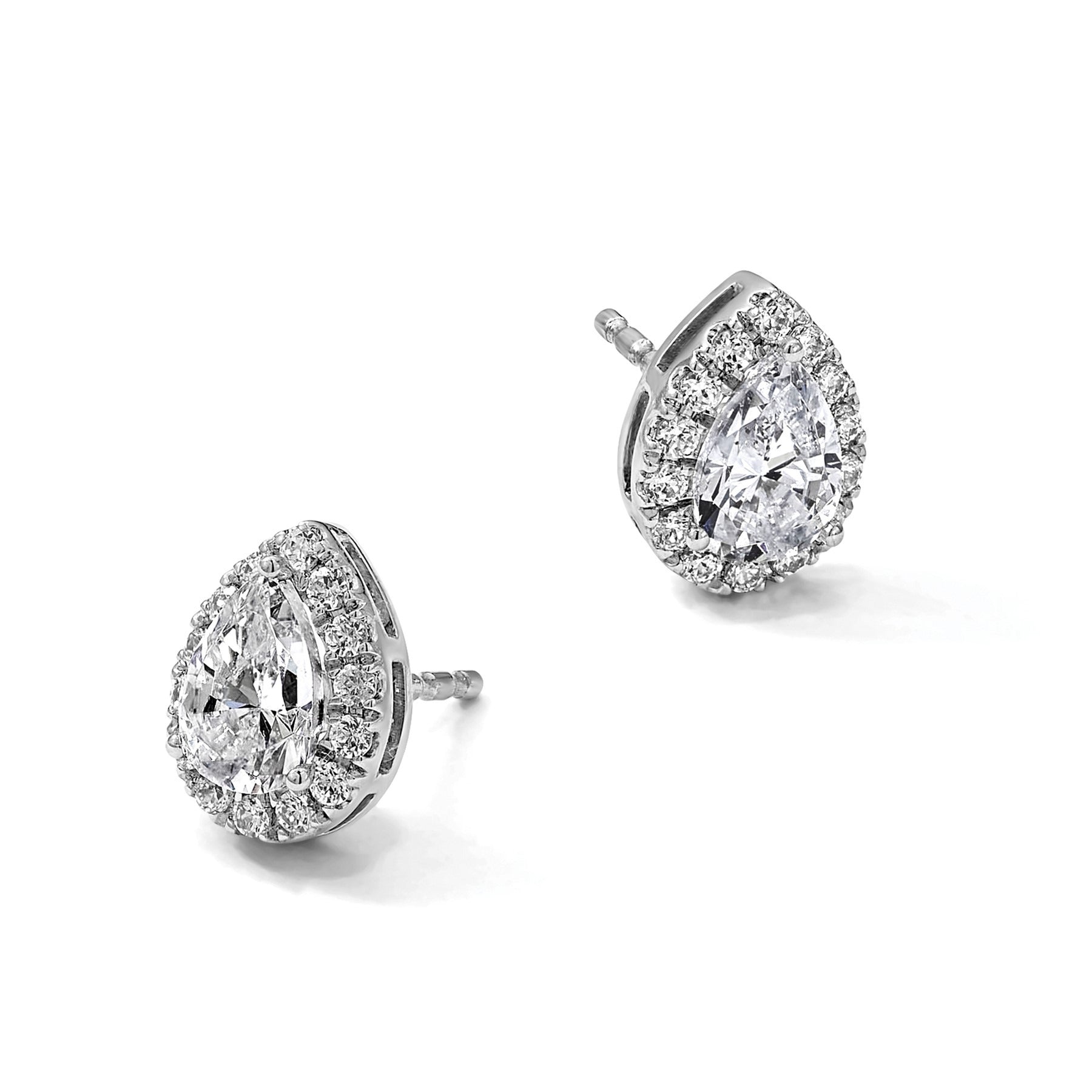 14k White Gold Lab Grown Diamond Semi-Mount Pear Halo Earrings 0.25 Ct