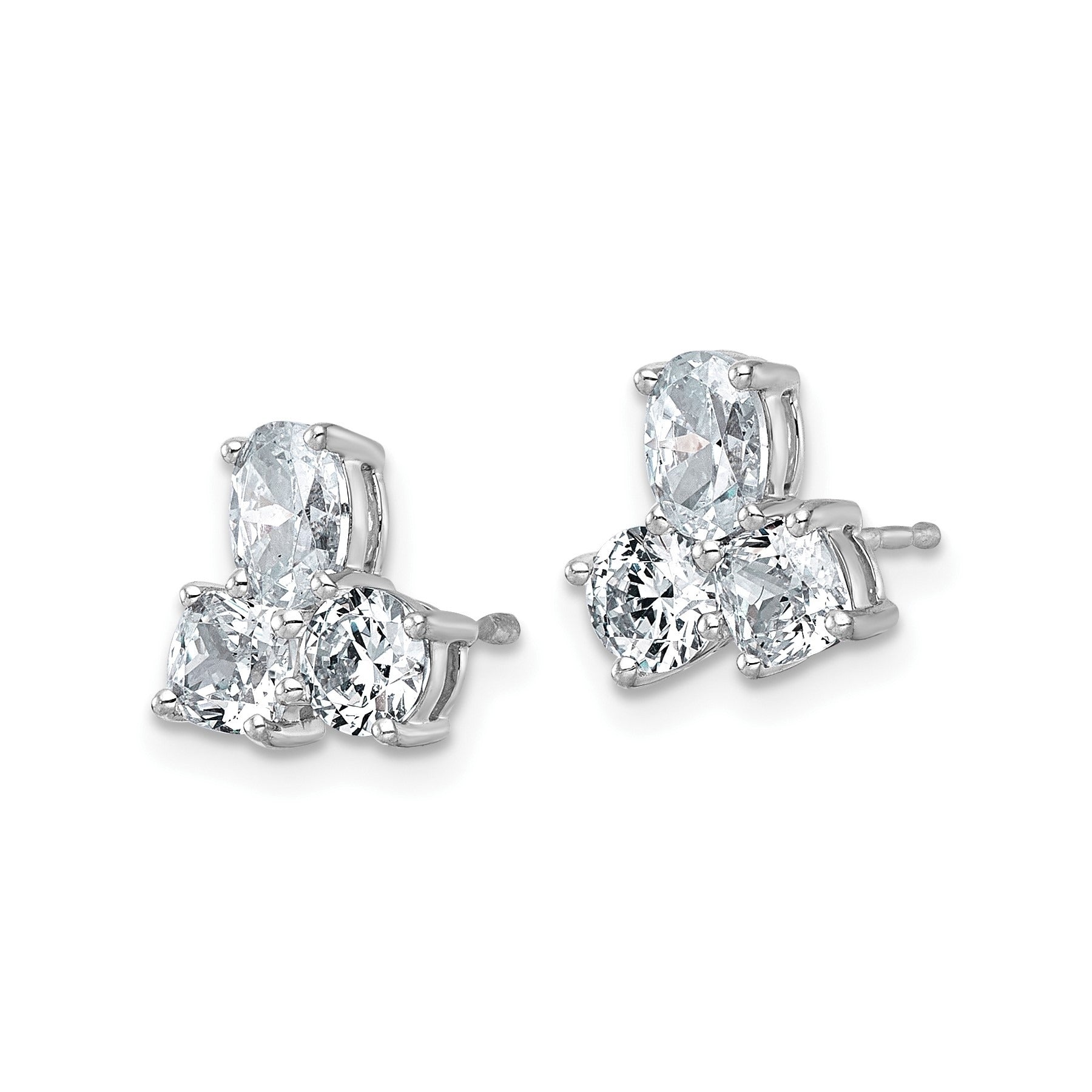 14K White Gold Lab Grown Diamond Cushion Three Stone Post Stud Earrings 1.875 Ct
