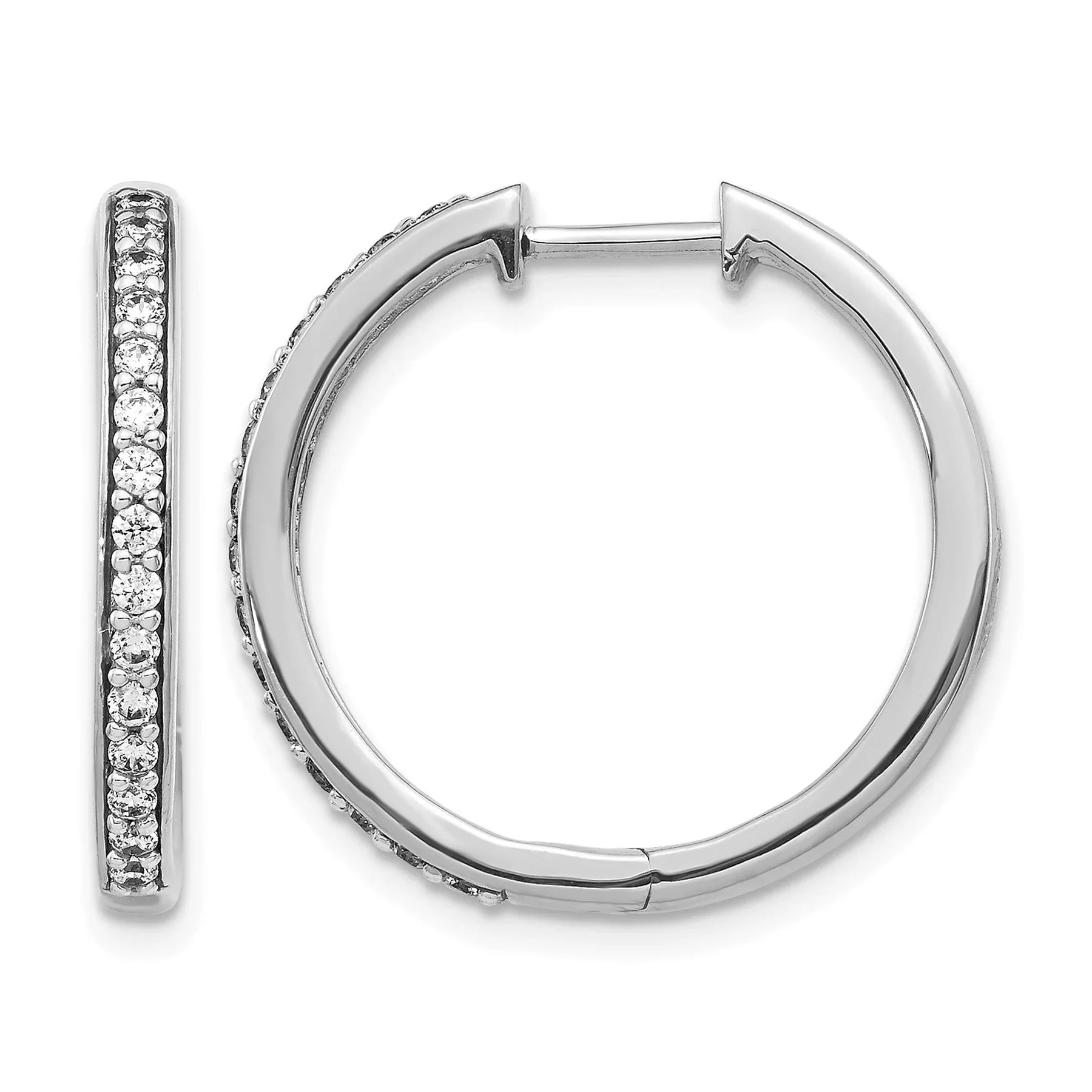 14K Gold Round Lab Grown Diamond Hinged Hoop Earrings - Fine Diamond