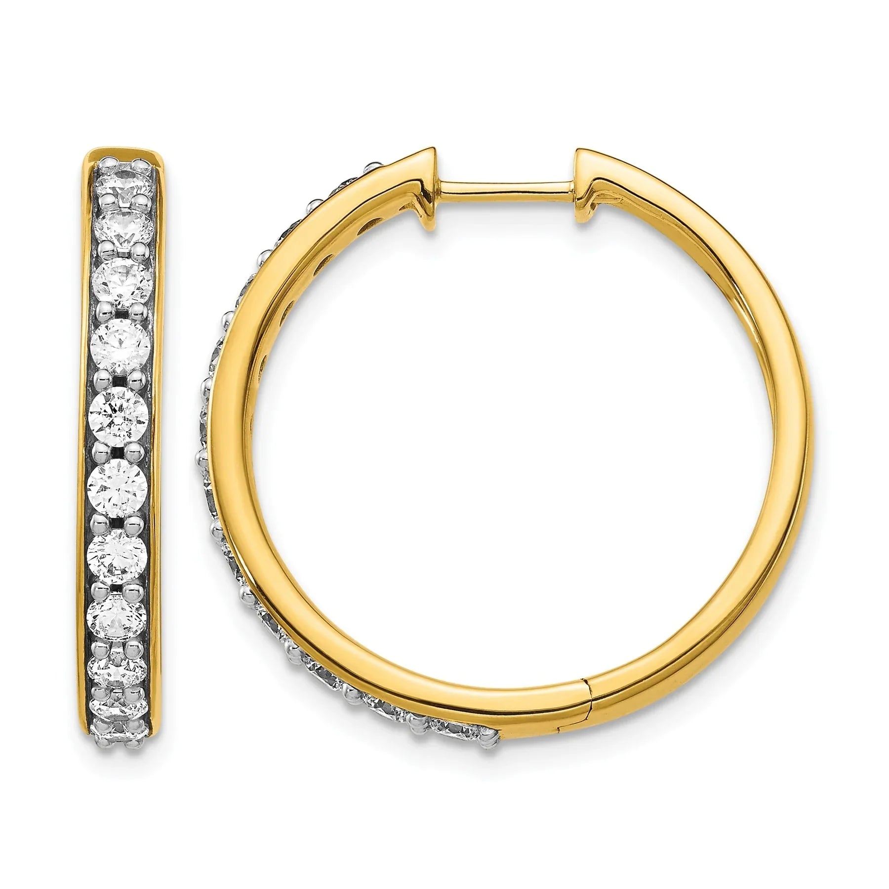 14K Yellow Gold Lab Diamond Tennis Hinged Hoop Earrings - Fine Diamond