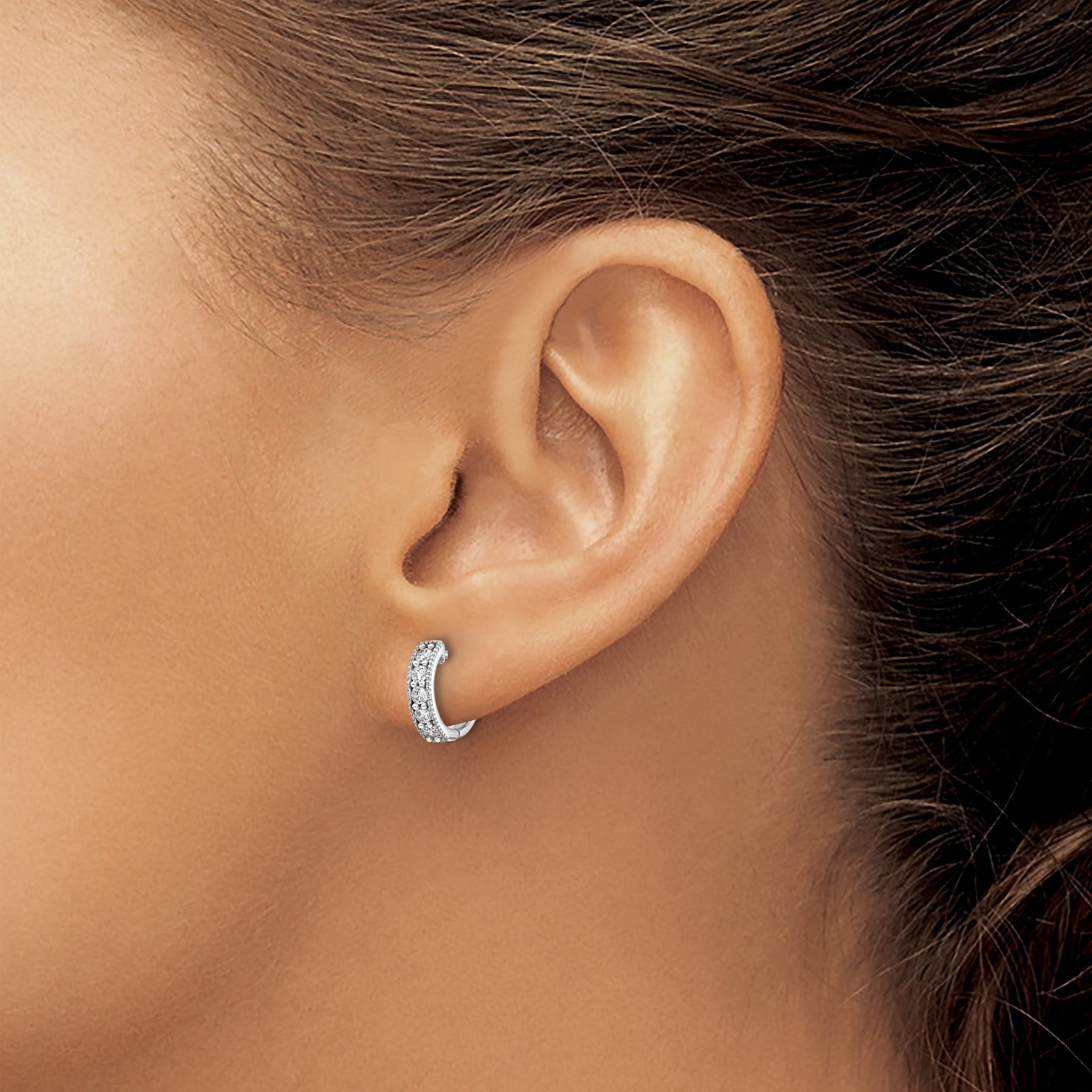 14k Gold Diamond Milgrain Hinged Hoop Earrings