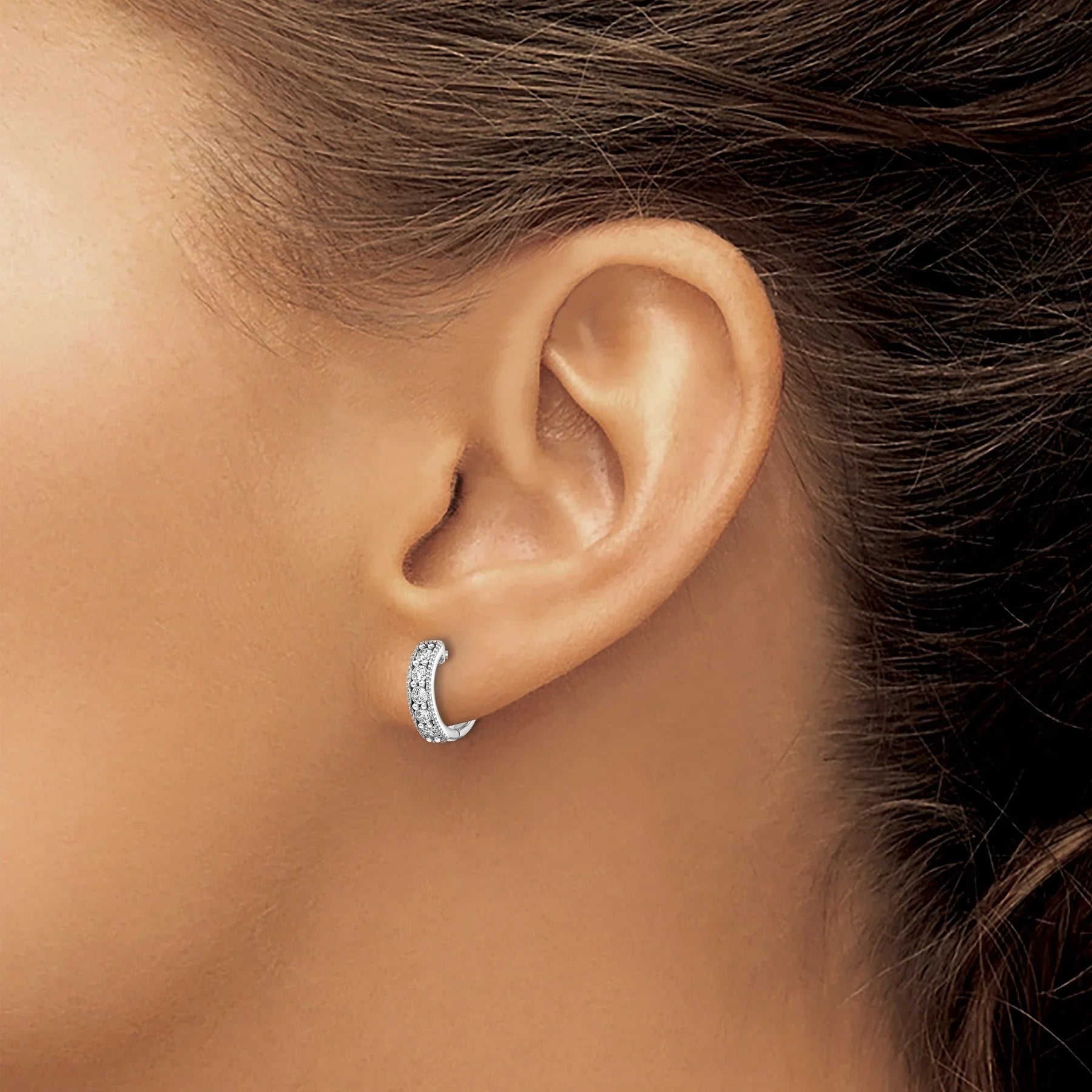 14k Gold Diamond Milgrain Hinged Hoop Earrings - Fine Diamond