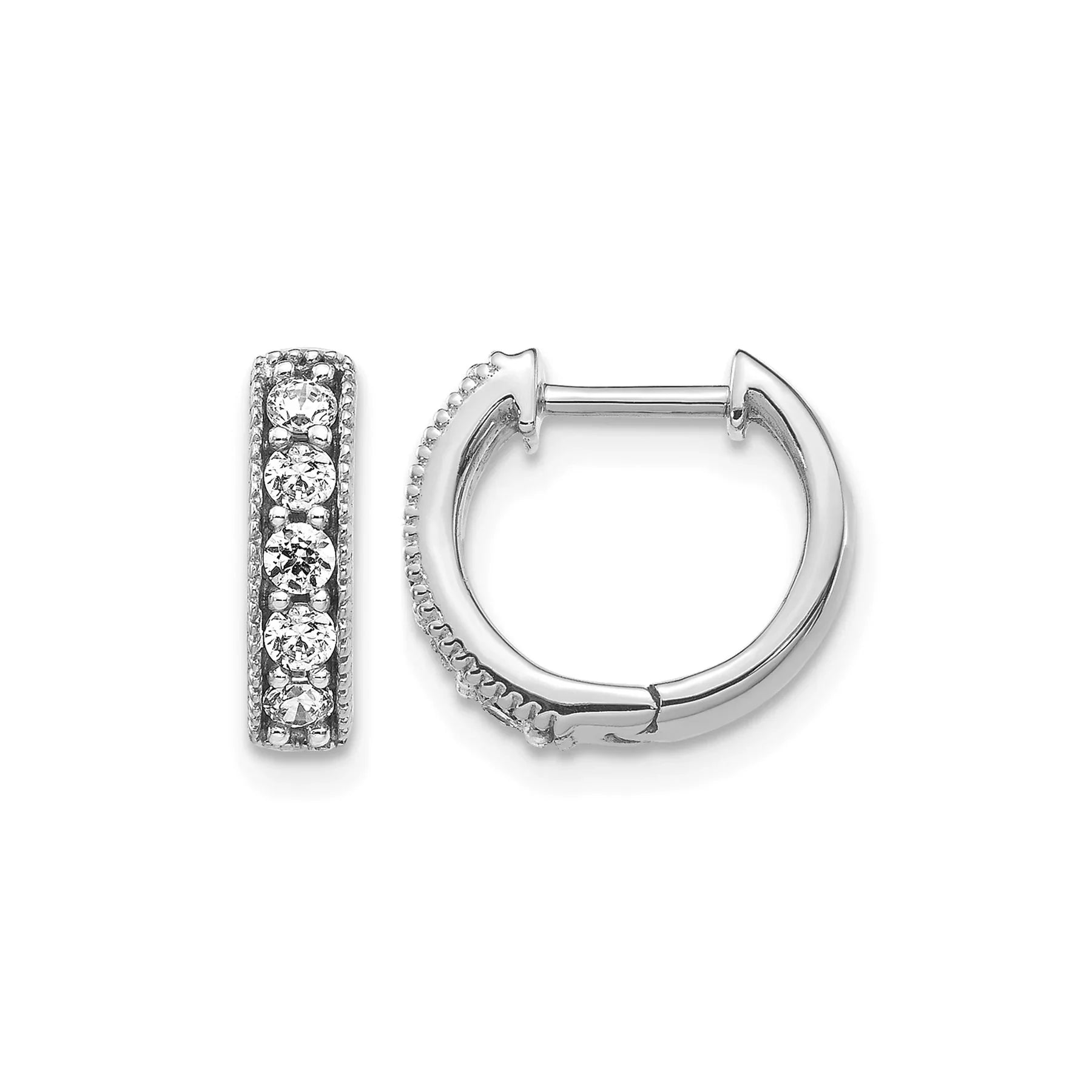14k Gold Diamond Milgrain Hinged Hoop Earrings - Fine Diamond