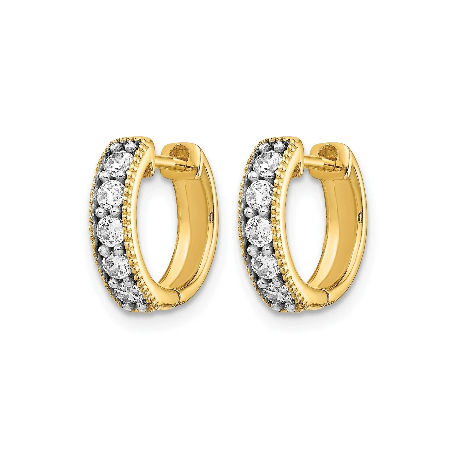 14k Gold Diamond Milgrain Hinged Hoop Earrings - Fine Diamond